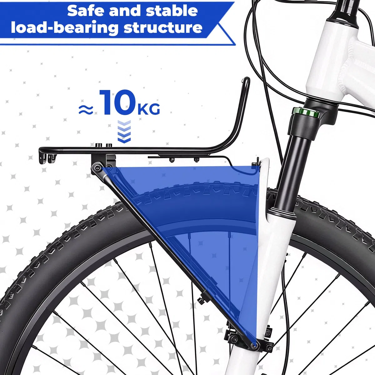 Bagażnik rowerowy z przodu, regulowany, do rowerów górskich o średnicy 22-29", stop aluminium, pojemność 10 kg, 2 metody montażu do rowerów MTB, z siatką i liną