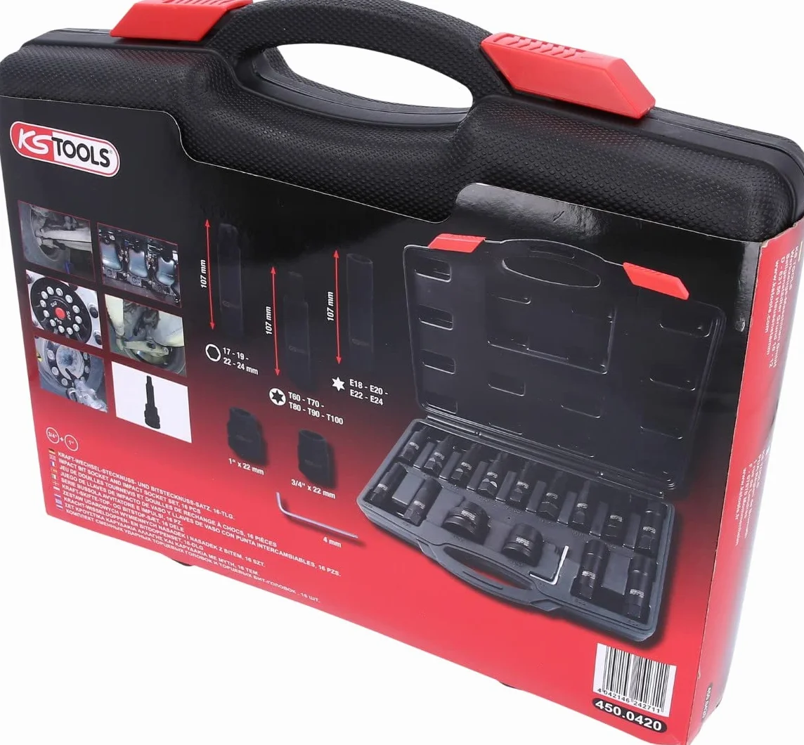 KS Tools 450.0420 3/4"+1" Zestaw udarowych wymiennych nasadek i nasadek z bitem, 16-szt