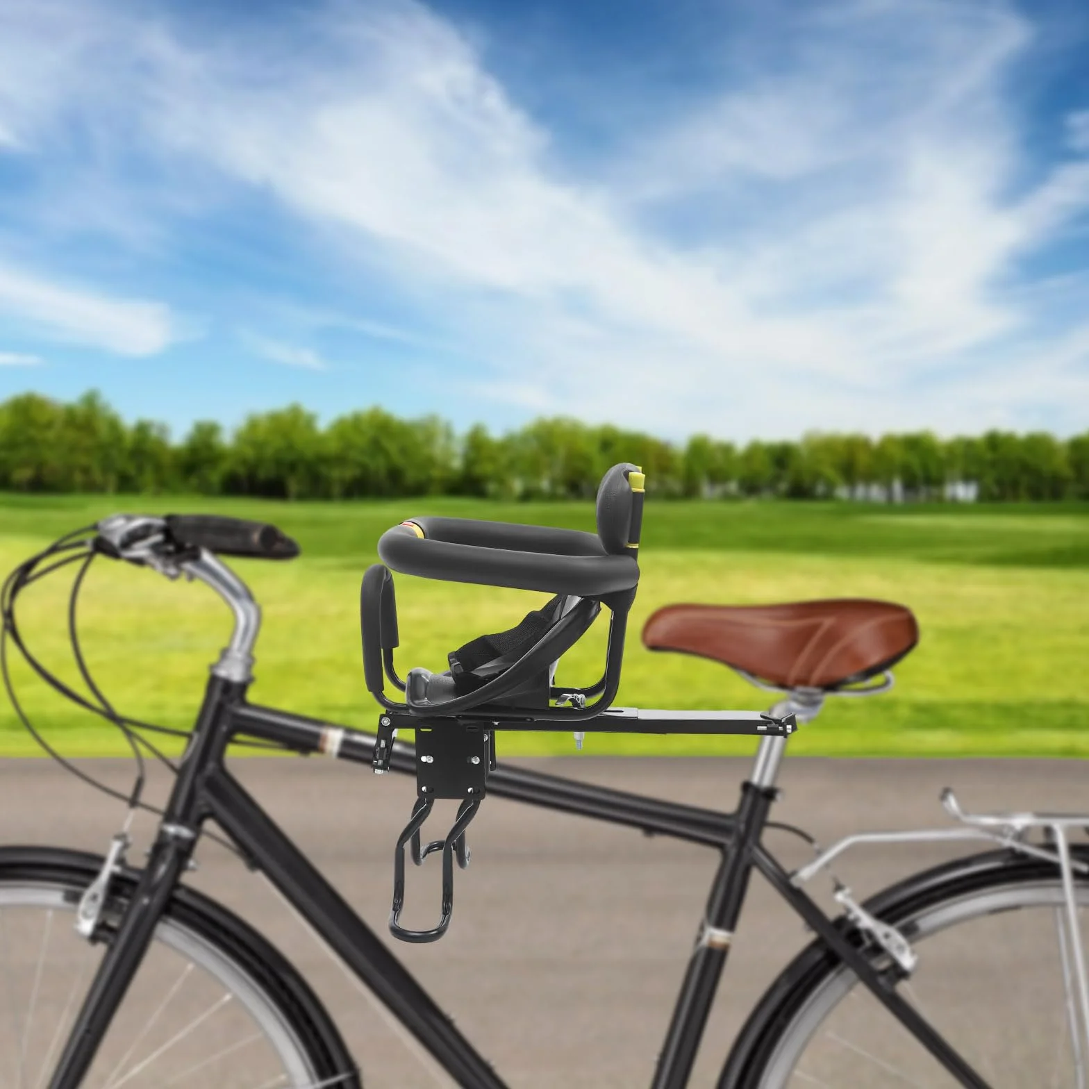 Rowerowy fotelik dziecięcy przedni, przedni fotelik dziecięcy z uchwytem, montowane z przodu siedzenia rowerowe dla dzieci w wieku 1-5 lat, kompatybilne ze wszystkimi dorosłymi, do 35 kg