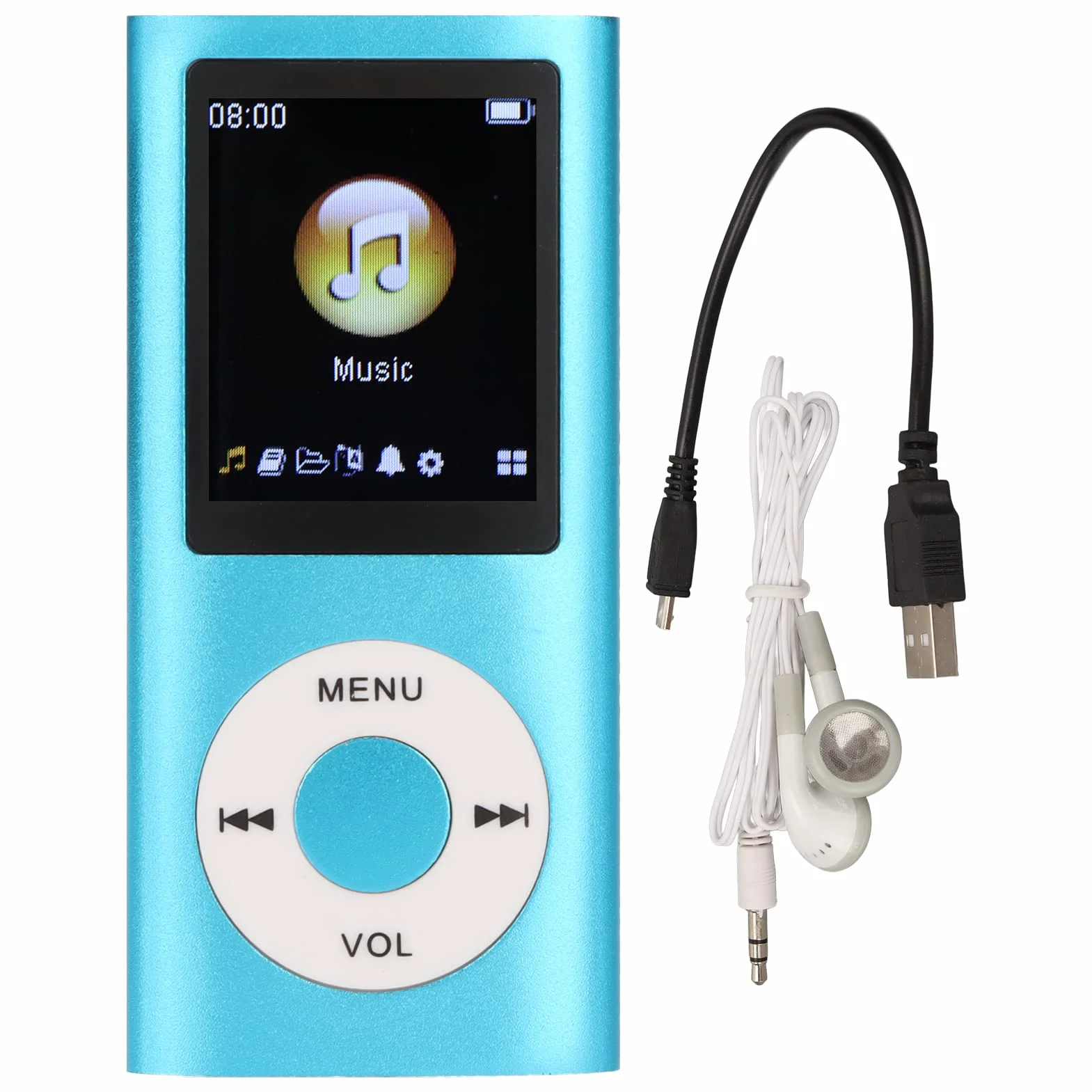 Odtwarzacz MP3, Przenośny Cyfrowy Odtwarzacz MP3 Bezstratnej Muzyki, Mini Odtwarzacz MP3 dla Dzieci ze Smukłym 1,8-calowym Ekranem LCD do Biegania Sportowego, Czas Odtwarzania 8 (Niebieski)