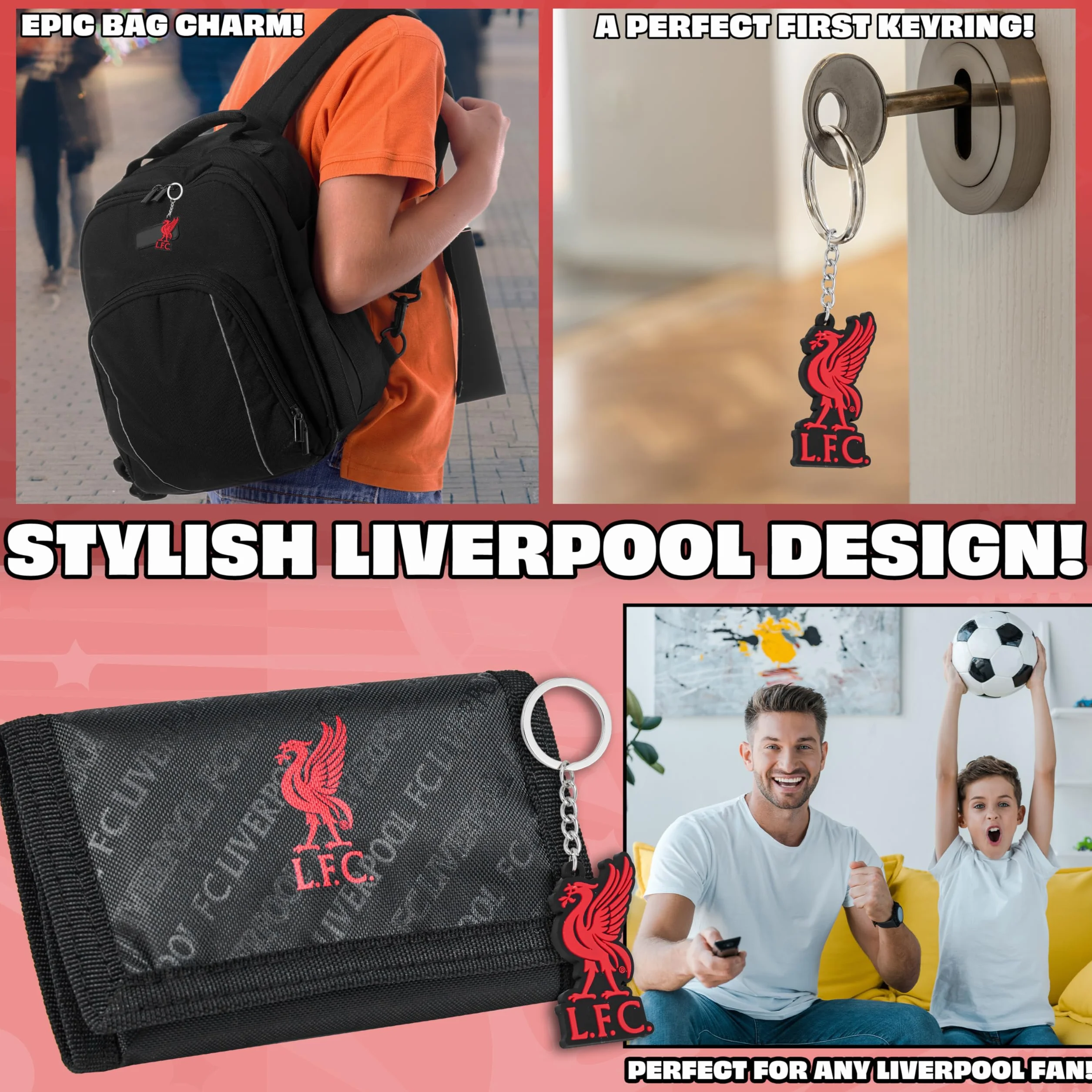 Liverpool F.C. Zestaw akcesoriów do portfela dla fanów sportu z przegródkami na karty i kieszenią na monety, sprzęt kibica, prezenty piłkarskie dla chłopców, Czarny, Jeden rozmiar, Nowoczesny