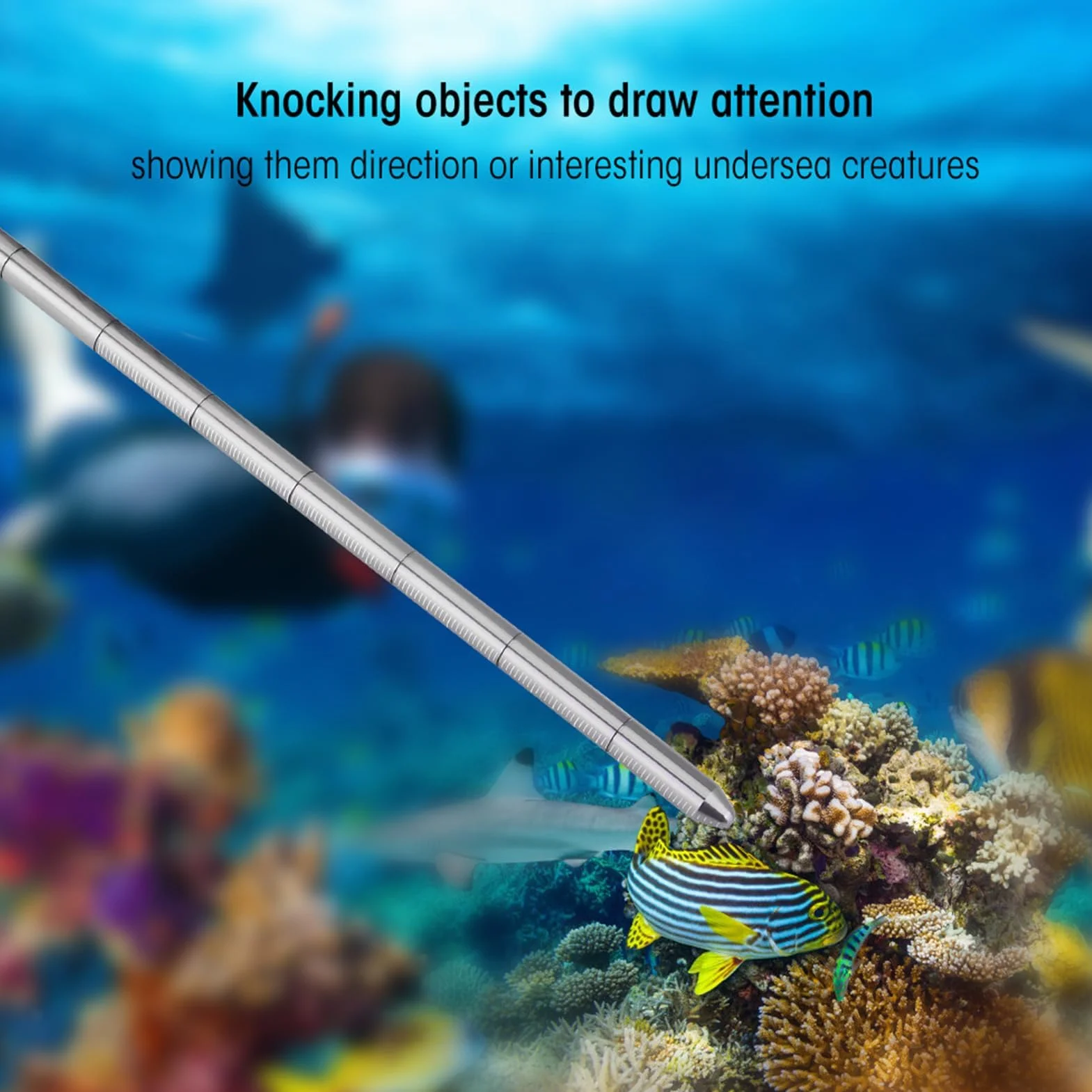 Alomejor Pointer Stick Rod Pointer Stick ze stopu aluminium Scuba Diving Noise Maker Stick Rod Pointer z regulowanym paskiem na nadgarstek (kolor szary)