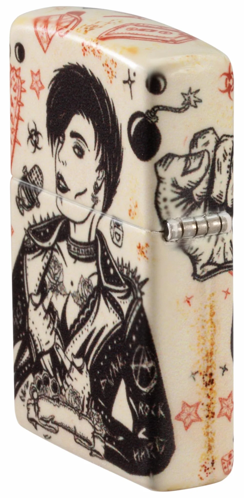 Zippo Punk Rock, Zapalniczka Sztormowa, Kolorowy Nadruk, do Napełniania, Wielokrotnego Użytku, Wiatroodporna Konstrukcja, Pudełko na Prezent, Wykonano w USA, Kolor 540°