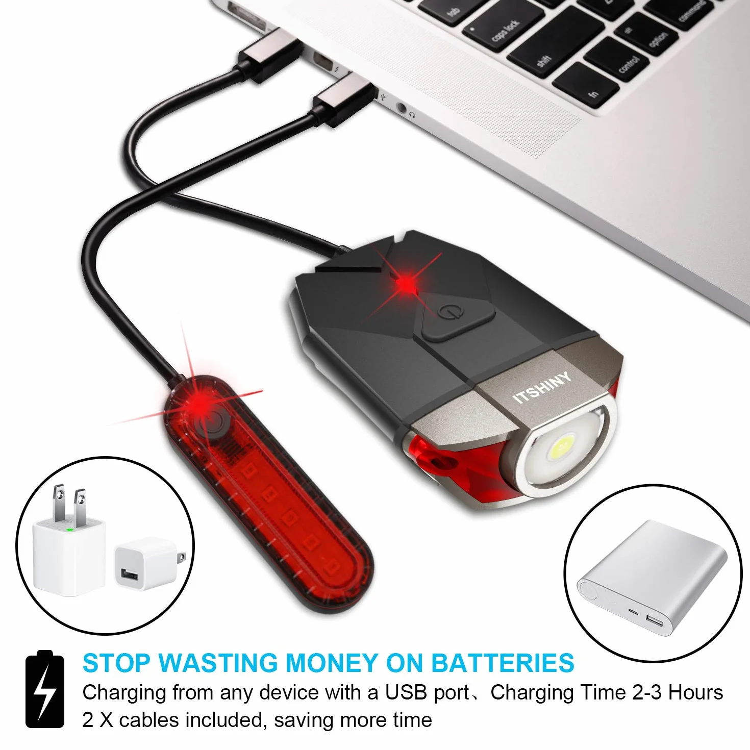 ITSHINY Światło rowerowe, światła rowerowe USB, zestaw do wielokrotnego ładowania, LED, przednie światło rowerowe i tylne światło, kombinacje reflektorów tylnych, wodoodporne, super jasne