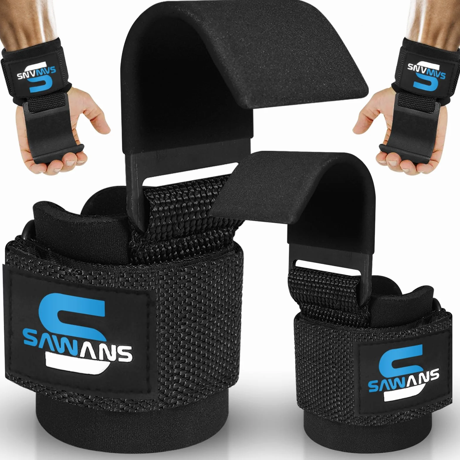 SAWANS Haczyki do podnoszenia ciężarów, grube, wyściełane, neoprenowe, gumowe, powlekane, 8 mm, para pasków do podnoszenia z haczykami, paski treningowe fitness, podnoszenie ciężarów, martwy ciąg,