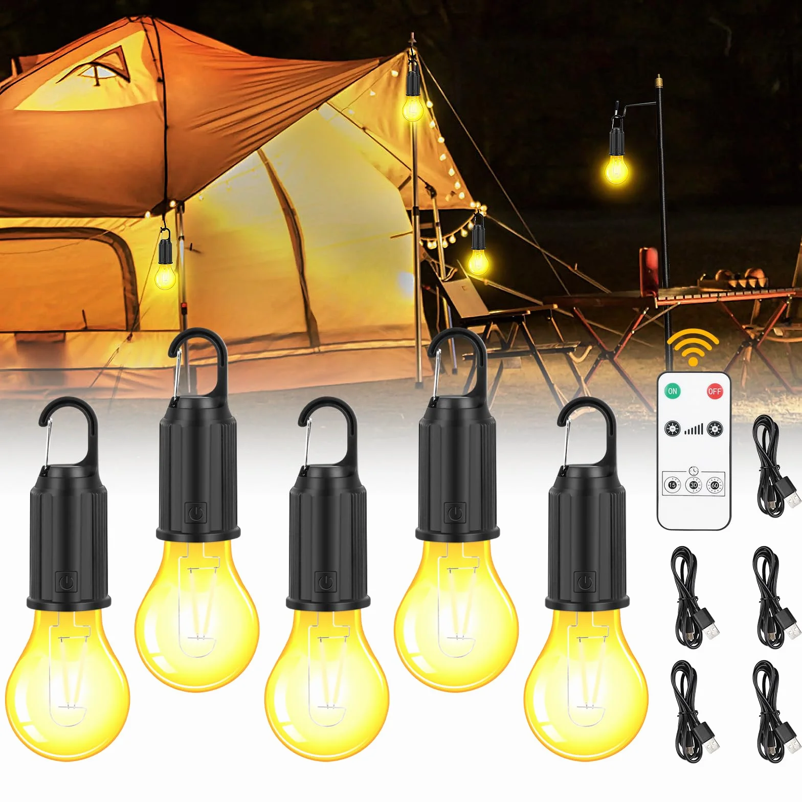 Mineup Lampa kempingowa, ładowana, 5 sztuk, przenośna lampa kempingowa, możliwość ponownego ładowania, 3 tryby jasności, wodoszczelna lampa kempingowa, na kemping, awarię zasilania, w sytuacji