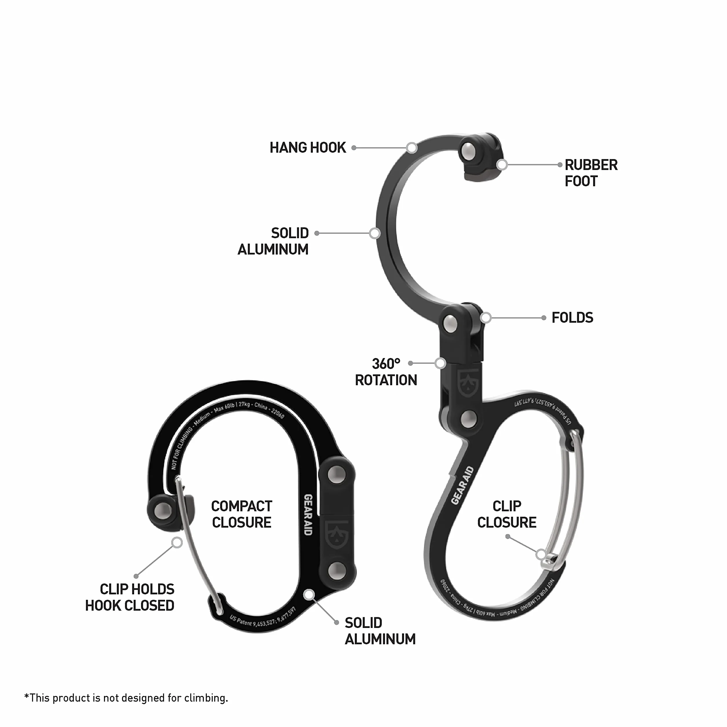 GEAR AID HEROCLIP obrotowy karabińczyk 360° haczyk średni na kemping