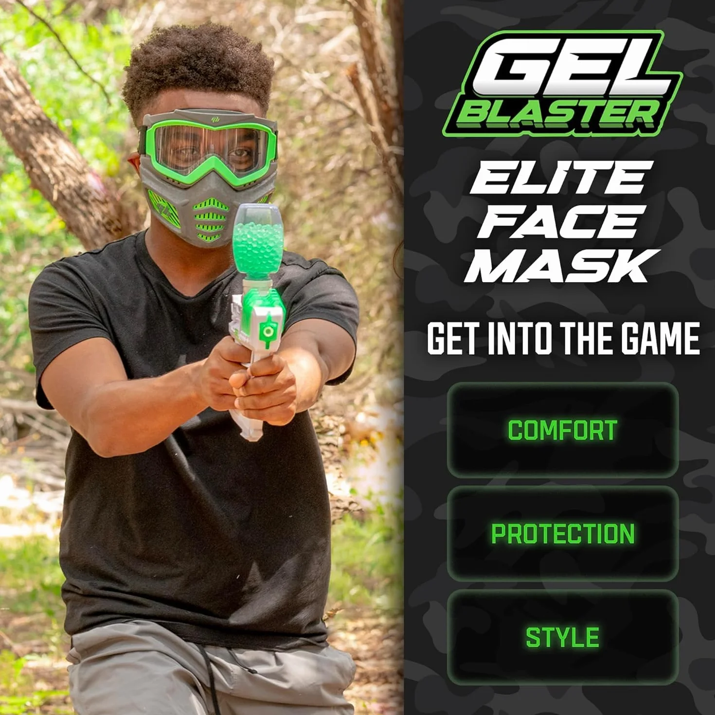 Gel Blaster Elite Maska Twarzowa Taktyczna Świecąca w Ciemności z Odpinanymi Gogle i Regulowanym Paskiem