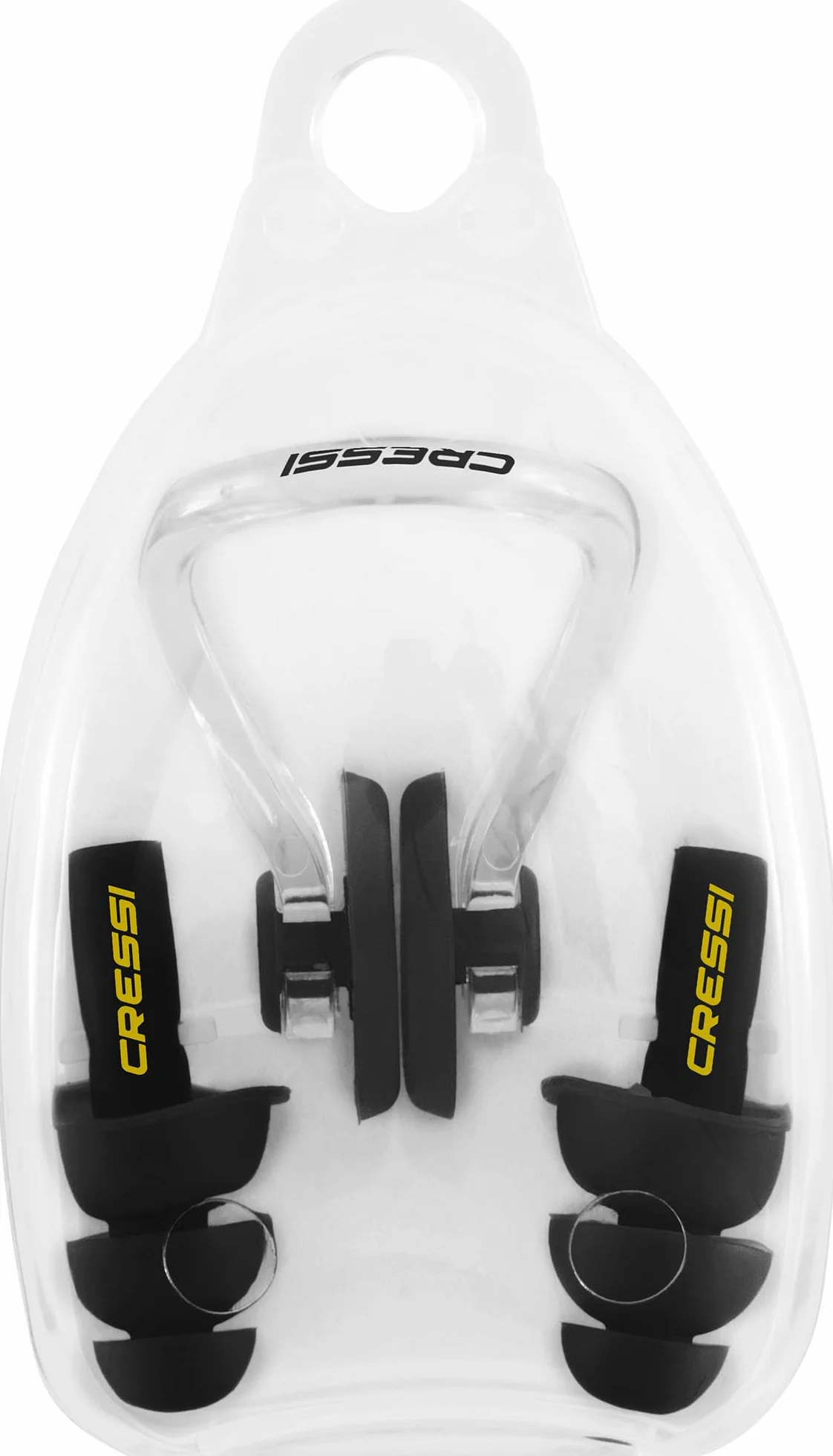 CRESSI Aqua zestaw zatyczek do uszu + klips do nosa czarny - zestaw zatyczek do uszu + klips na nos dla dorosłych, idealny do zapobiegania przedostawaniu się wody podczas pływania, czarny, jeden