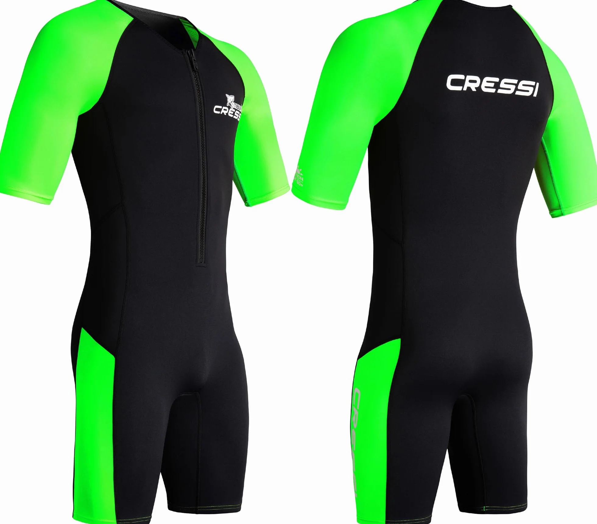 CRESSI Tiburon Man Shorty Wetsuit Black/Fluo Lime 2mm 2XL/6 - Męski kombinezon neoprenowy i elastanowy krótki kombinezon YKK zamek błyskawiczny z przodu - czarny/fluo limonkowy, XXL/6