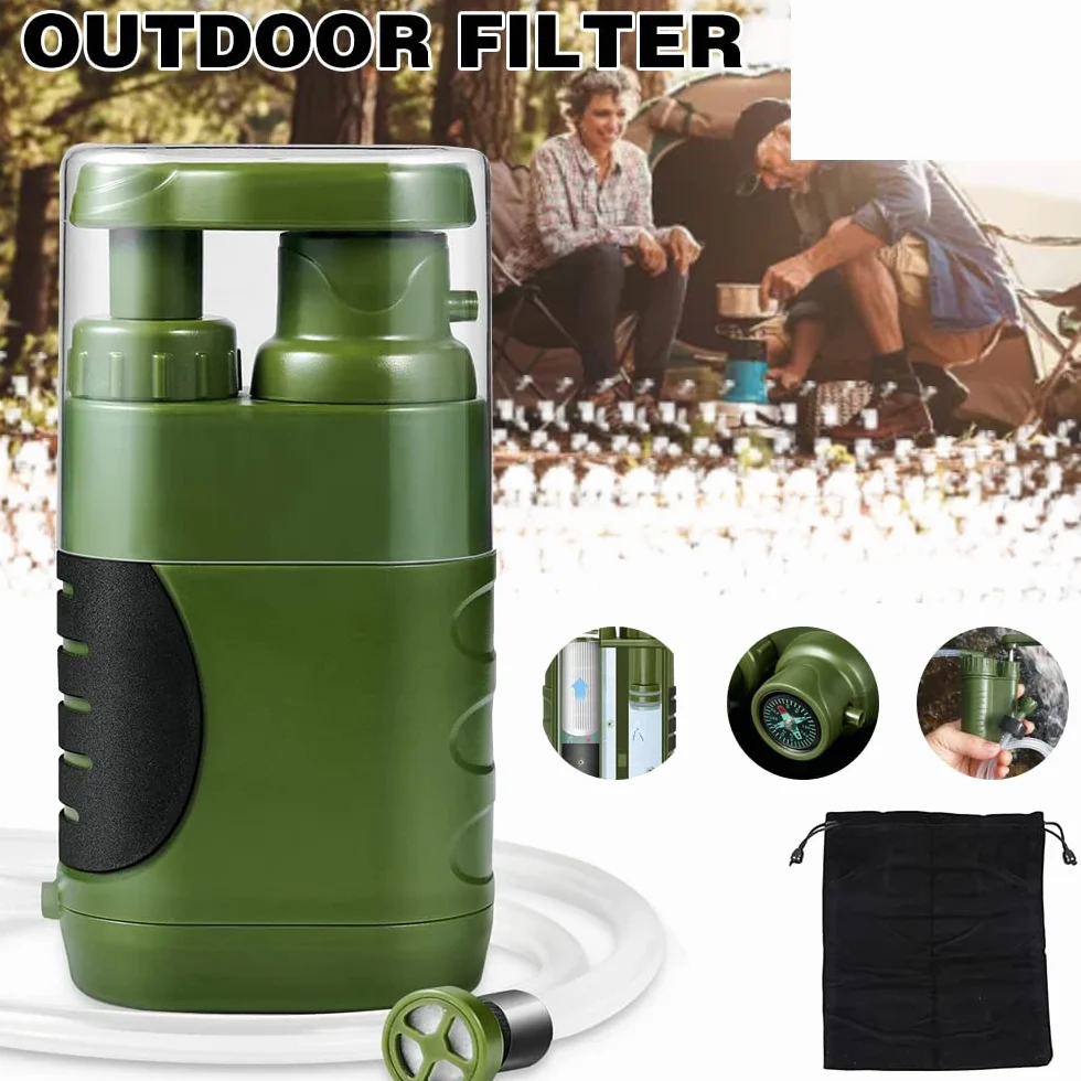 Namvo Filtr do wody, outdoorowy uzdatnianie wody pitnej, 3000 l, survivalowy, kempingowy, filtr do wody, do wyposażenia awaryjnego Prepper - Army Green