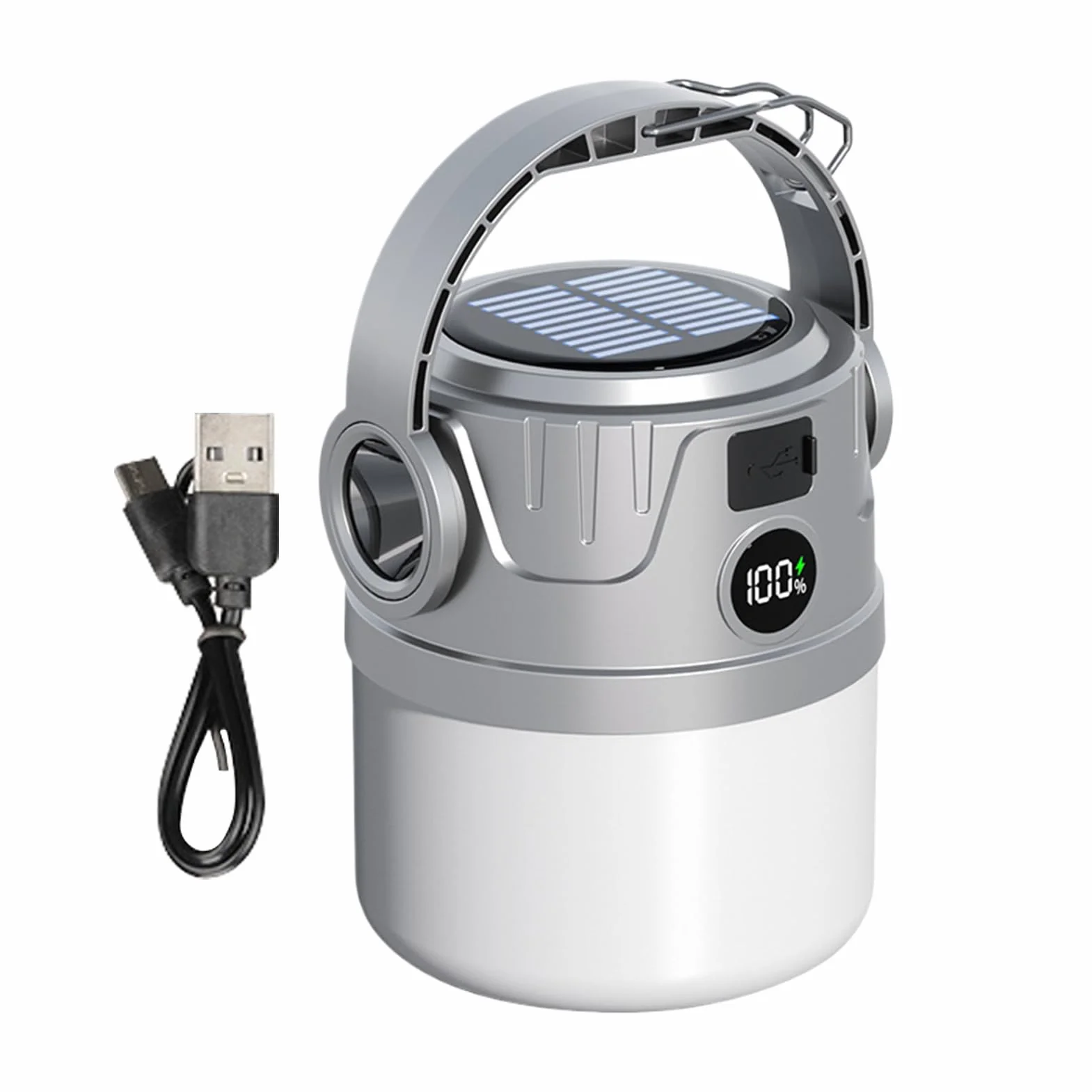 Lampa solarna na kemping | Latarnia kempingowa LED z możliwością ponownego ładowania, z USB, przenośna lampa outdoorowa z cyfrowym wyświetlaczem, na wędrówki, wędkowanie i kemping