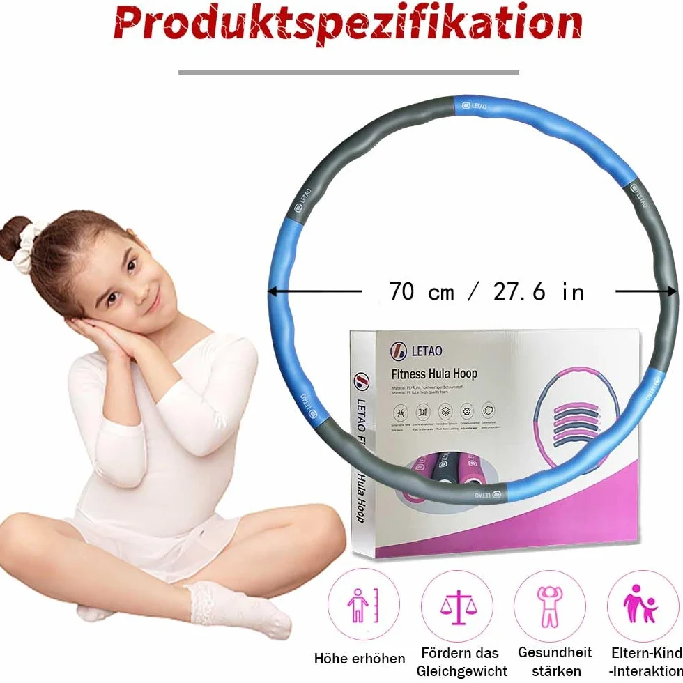 LETAO Hula hop dla dzieci 4+ lat Blue Gray rozkładany z elektroniczną instrukcją