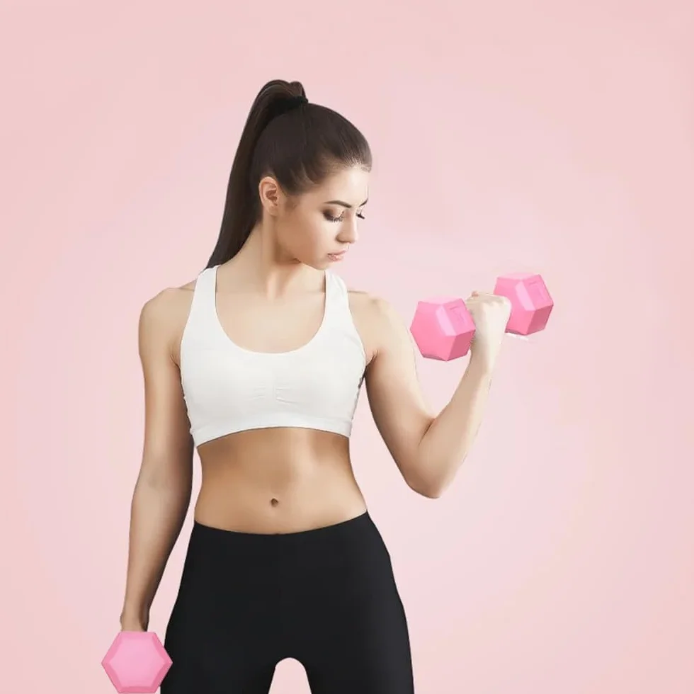 Zestaw 2 krótkich hantli z litego cementu, antypoślizgowe, 2 x 1-4 kg do fitnessu i treningu siłowego