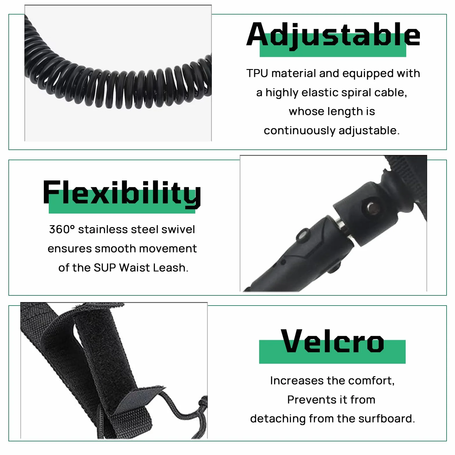 MAEXUS® SUP Leash, 7 mm SUP Leash deska surfingowa, pasek na stopę, pas bezpieczeństwa z szybkim zapięciem, do sportów wodnych, nadmuchiwana, deska surfingowa, regulowana 90-300 cm