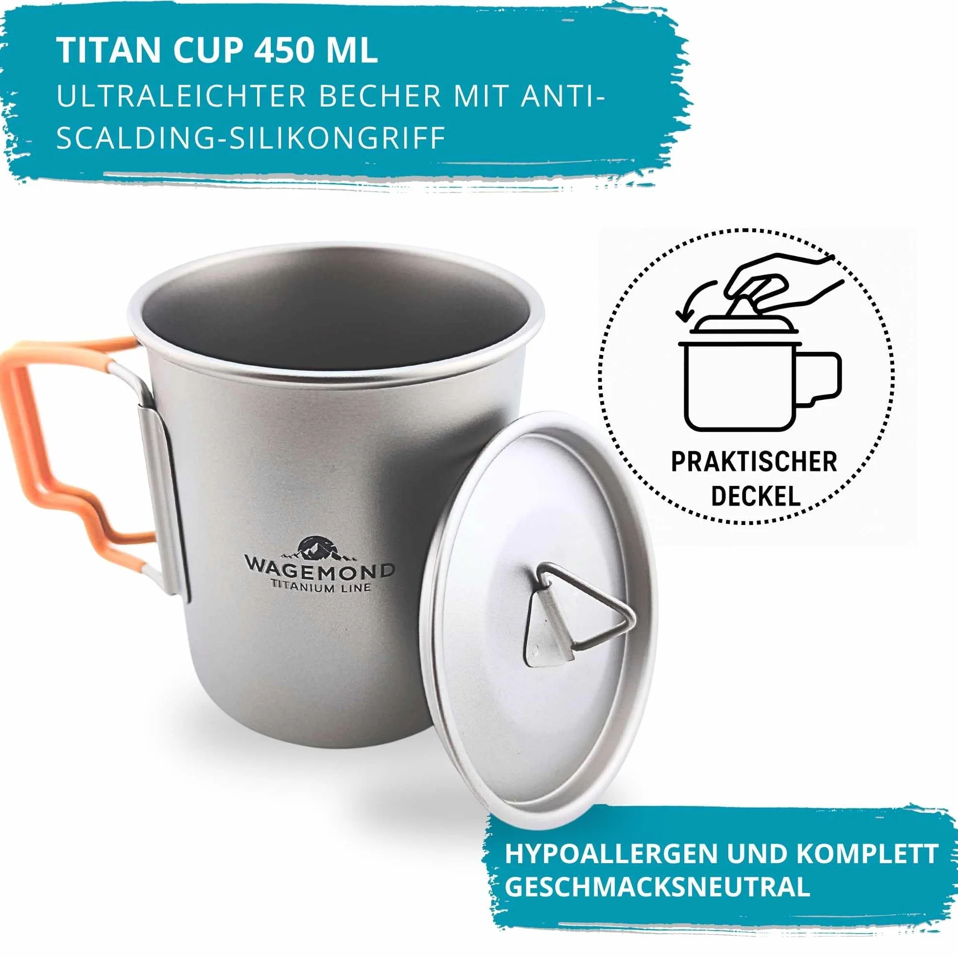 Tytanowy kubek 450 ml z uchwytem silikonowym, neutralny smakowo, bez BPA