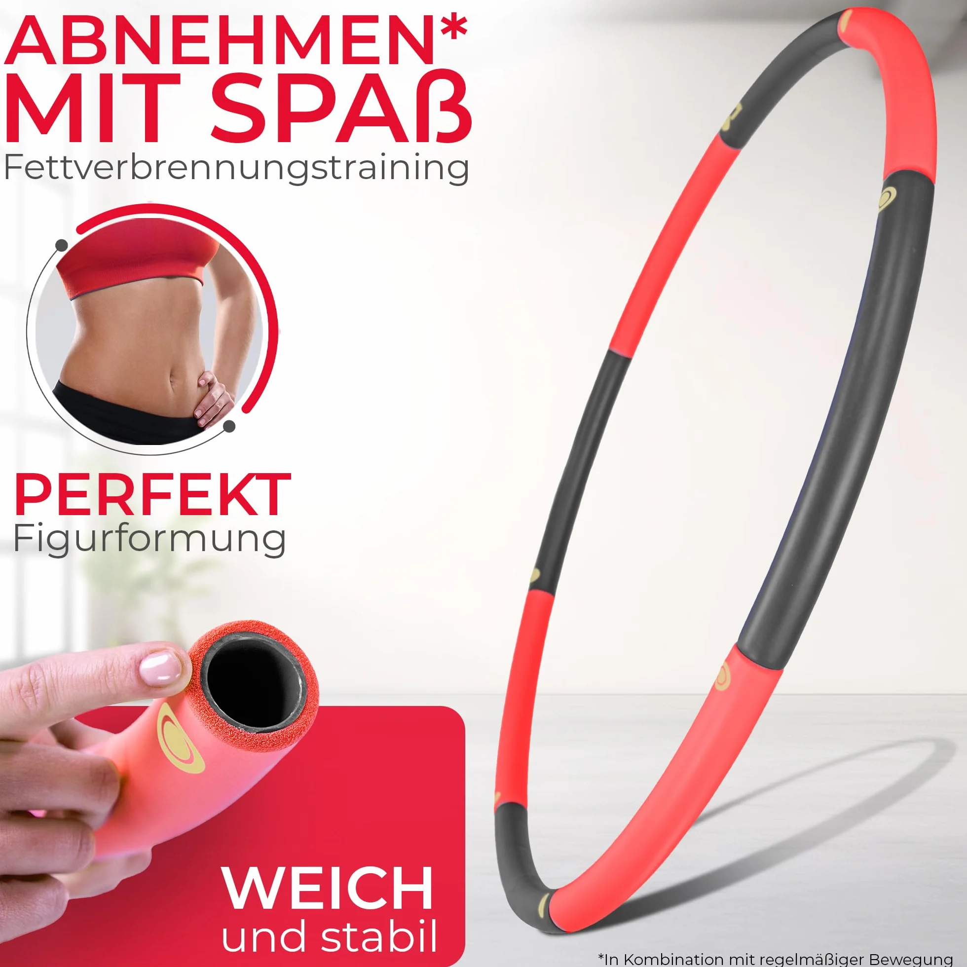 Hula hop dla początkujących, bez fal i wypustek, 1 kg do 1,5 kg, 75-100 cm, 6-8 segmentów, Hullahub Fitness Sport dla dorosłych do odchudzania