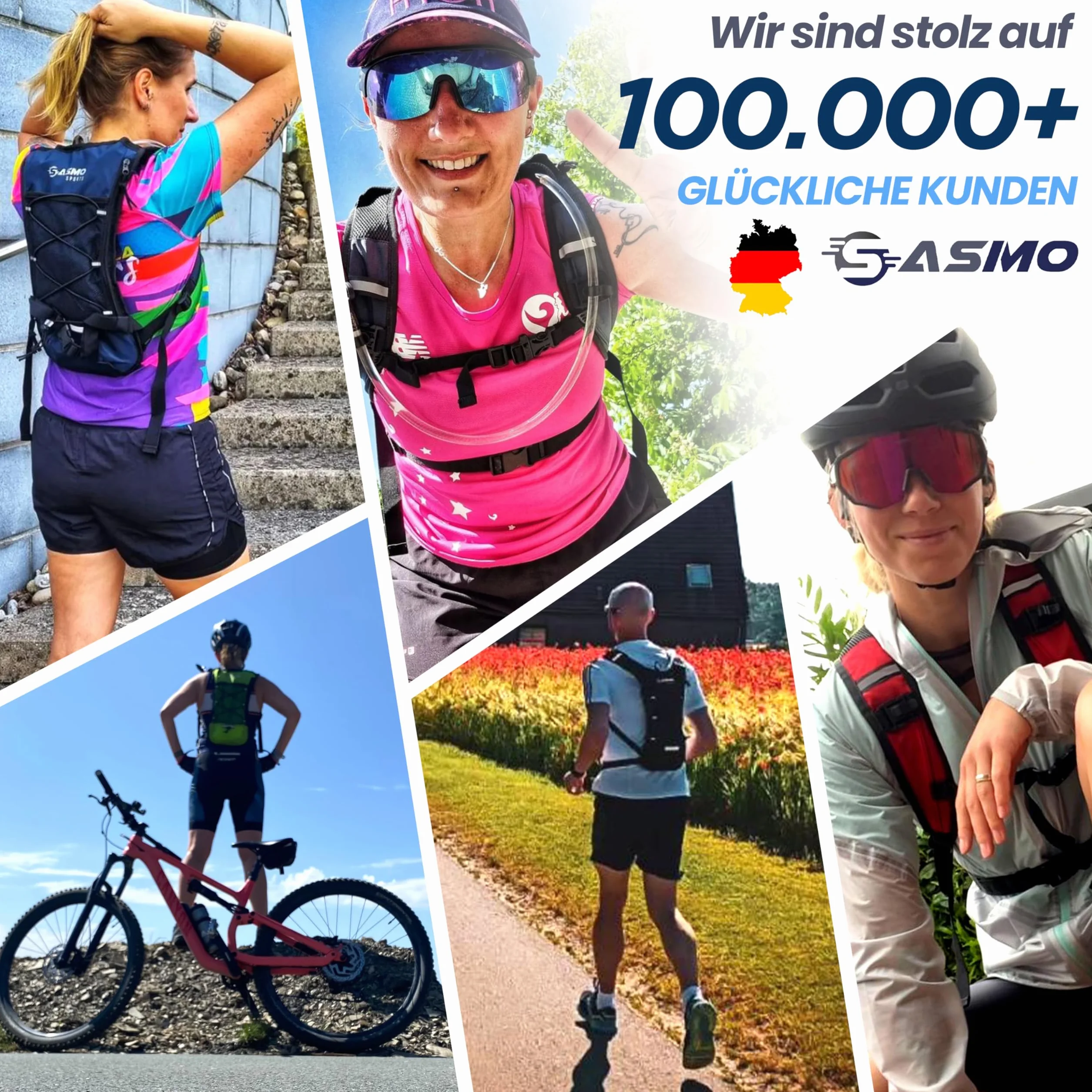 SASMO® Plecak do picia z kieszenią termiczną, do biegania, ultralekki 300 g i 6 l, z bukłakiem 2 l, bez BPA, z elementami odblaskowymi, do jazdy na rowerze