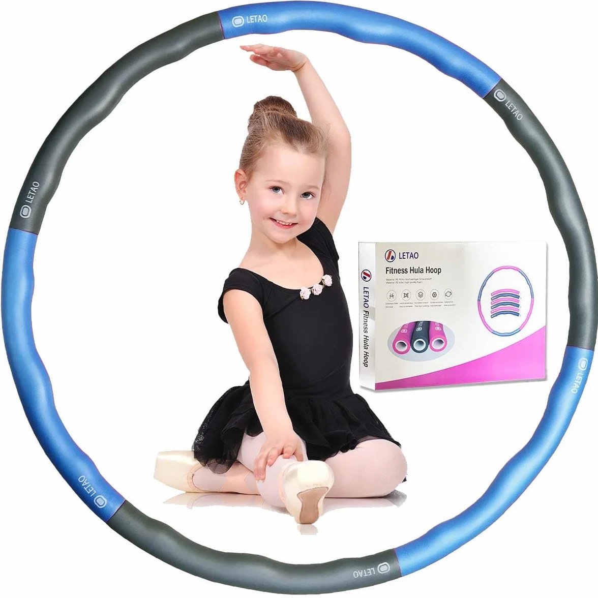 LETAO Hula hop dla dzieci 4+ lat Blue Gray rozkładany z elektroniczną instrukcją