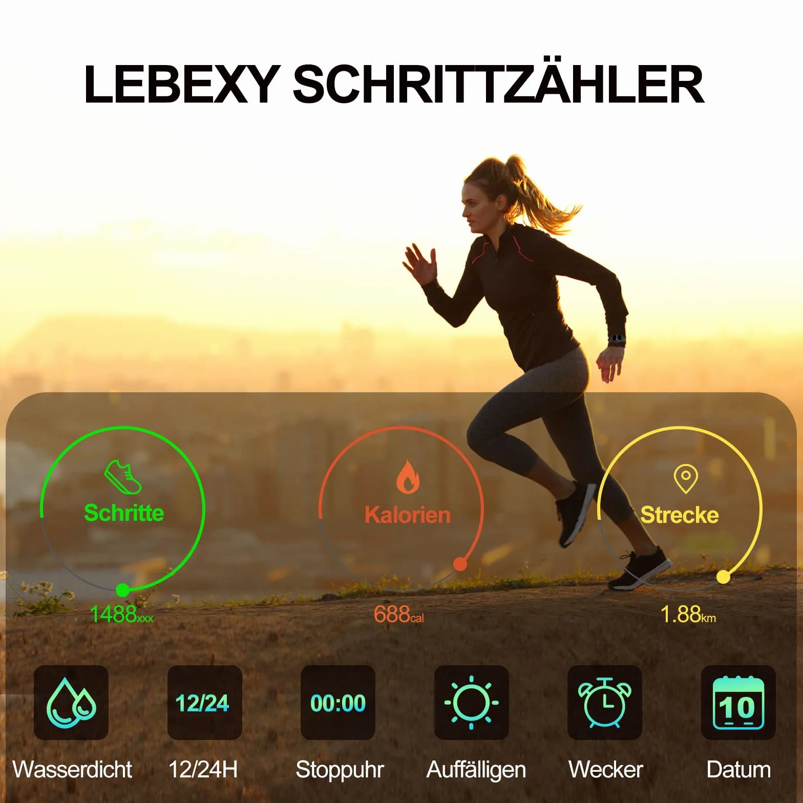 LEBEXY Krokomierz, prosty krokomierz, bez Bluetooth, bez aplikacji / bez telefonu komórkowego | opaska fitness tracker łatwy do biegania, dla kobiet i mężczyzn, zegarek fitness do pływania, sauny