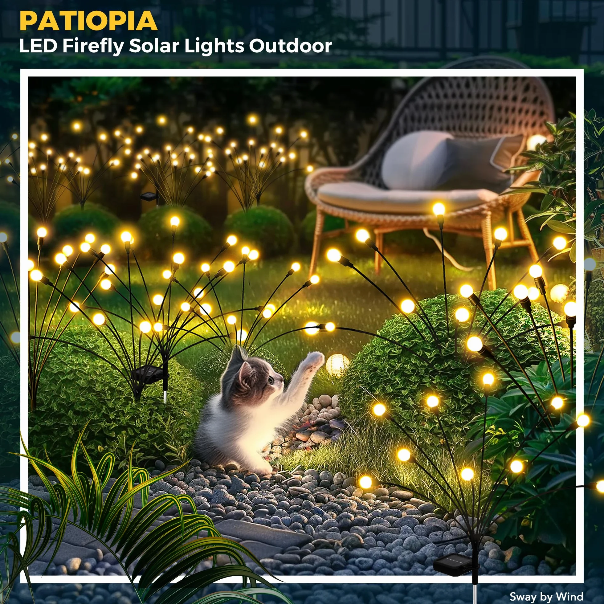Lampy solarne zewnętrzne ogrodowe 80 LED Firefly wodoodporne zasilane energią słoneczną światło na ścieżkę 8 szt. ciepła