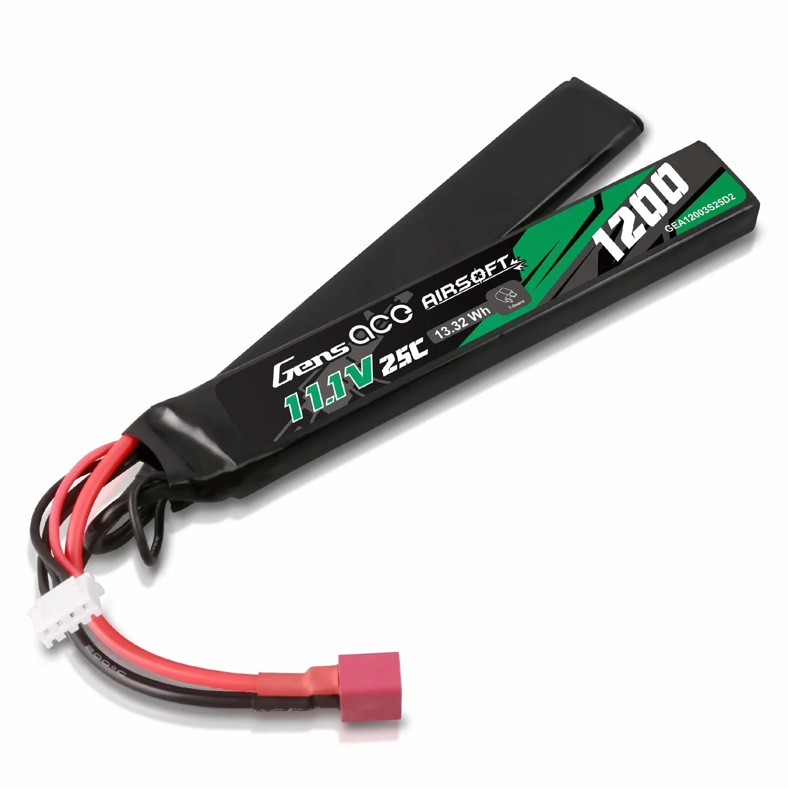 Gens Ace 3S 11,1 V 1200 mAh 25C akumulator LiPo 2-drożny split z wtyczką T Deans do standardowych replik Airsoft/AEG