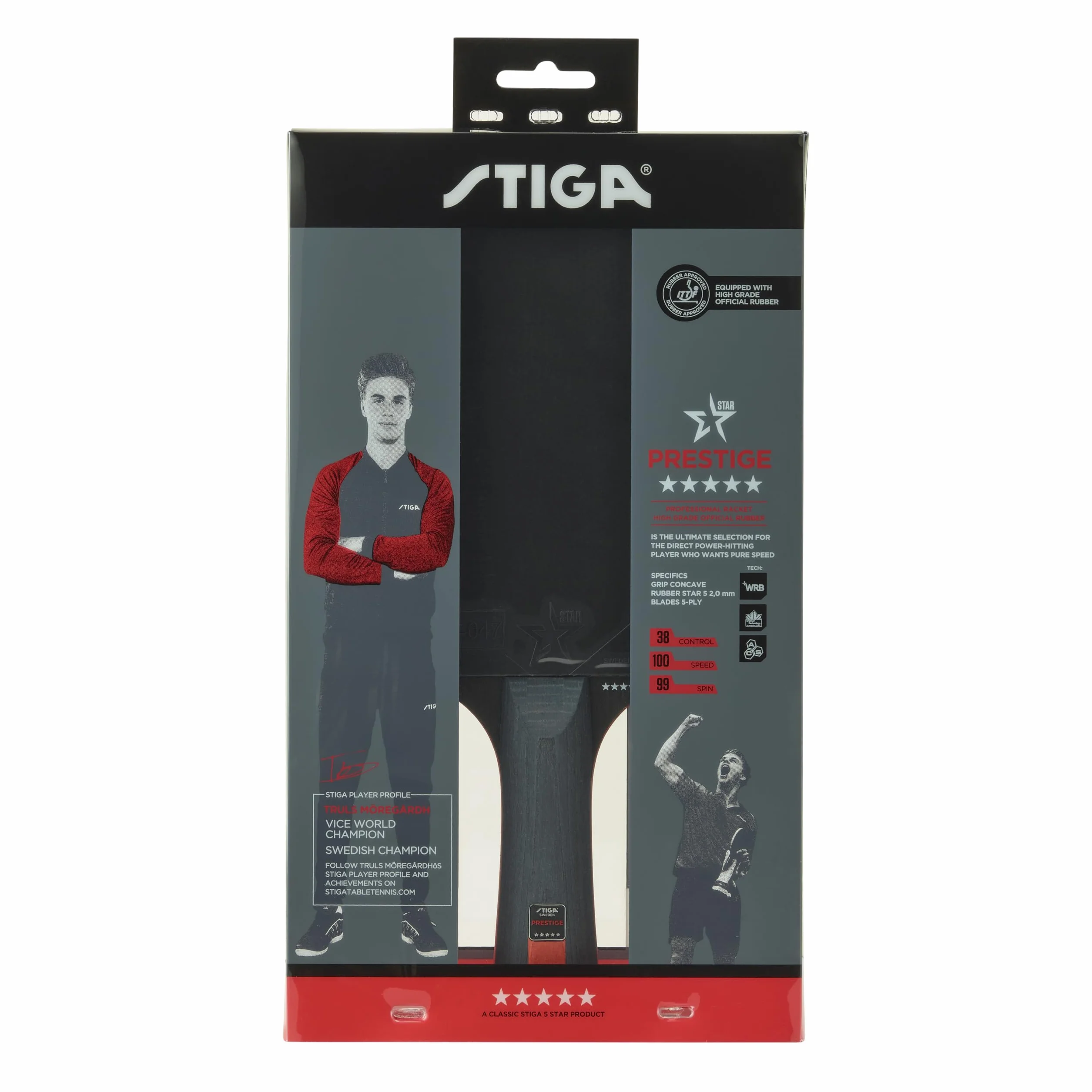 Stiga Prestige 5 Rakieta do Tenisa Stołowego Czarny