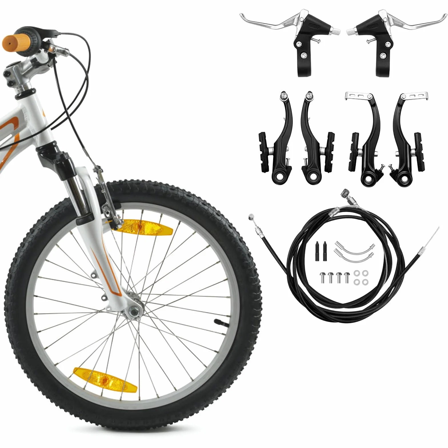 Zestaw 2 hamulców rowerowych – zestaw hamulców V-Brake z dźwignią hamulca i linkami hamulcowymi, stop aluminium, przednia linka hamulcowa ok. 72 cm, z tyłu ok. 175 cm, do rowerów górskich