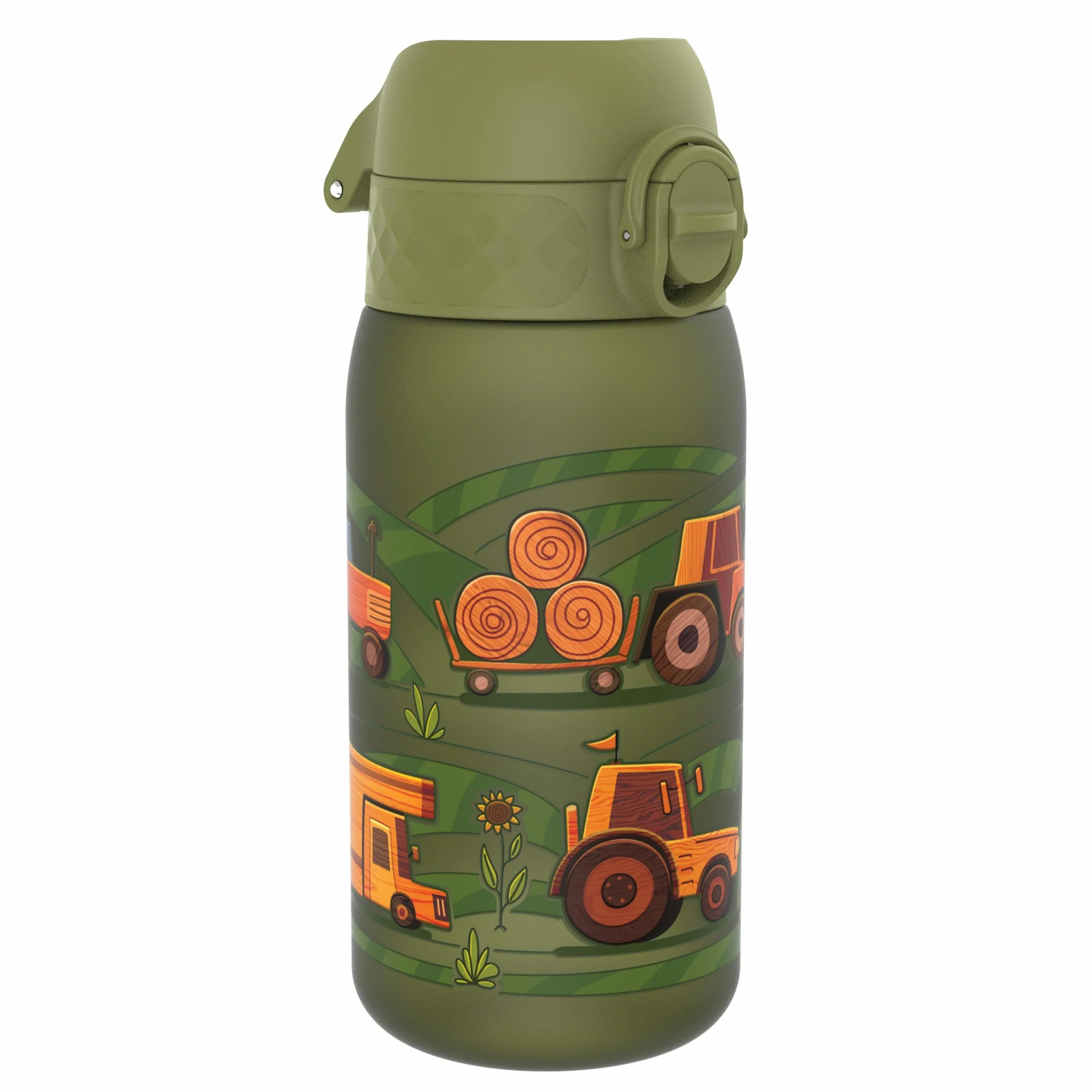 ION8 Butelka dla Dzieci, 350 ml/12 oz, Szczelna, Łatwa do Otwarcia, Bezpieczny Zamek, Można Myć w Zmywarce, Bez BPA, Uchwyt do Przenoszenia, Łatwa do Czyszczenia, Bezwonny, Maszyny Rolnicze