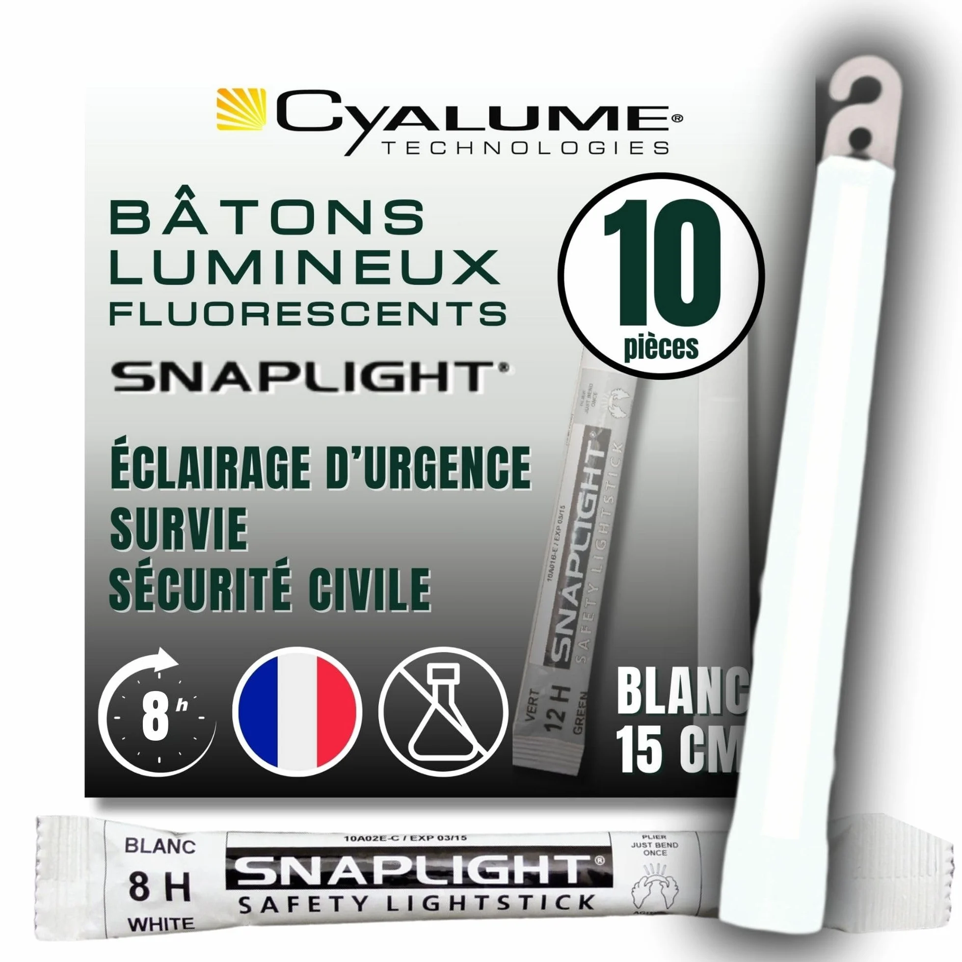 Cyalume Technologies SnapLight białe świecące patyczki 15 cm klasy przemysłowej ultra jasne 8 godzin 10 sztuk