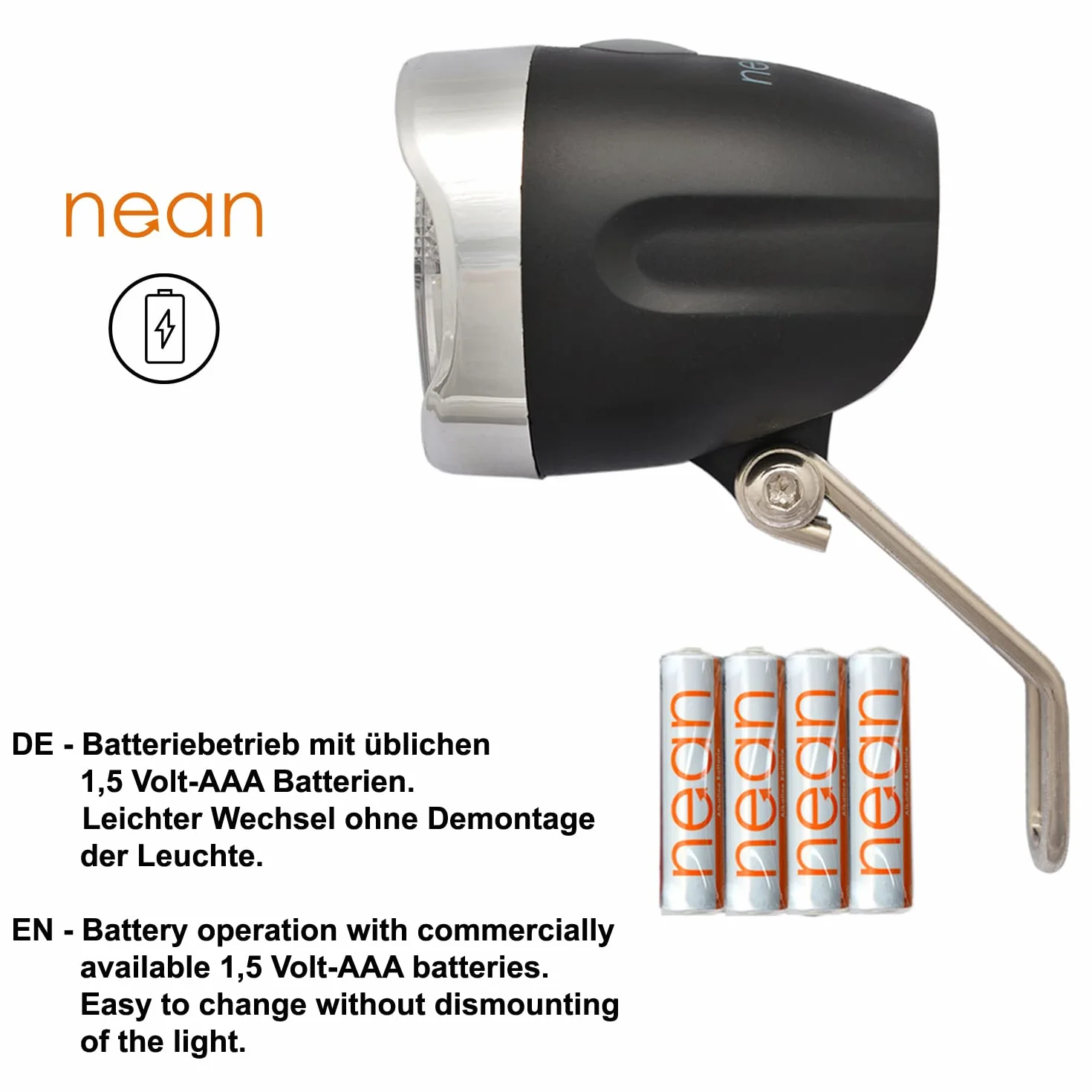nean Przednie światło rowerowe LED z certyfikatem StVZO wraz z bateriami, 30 Lux