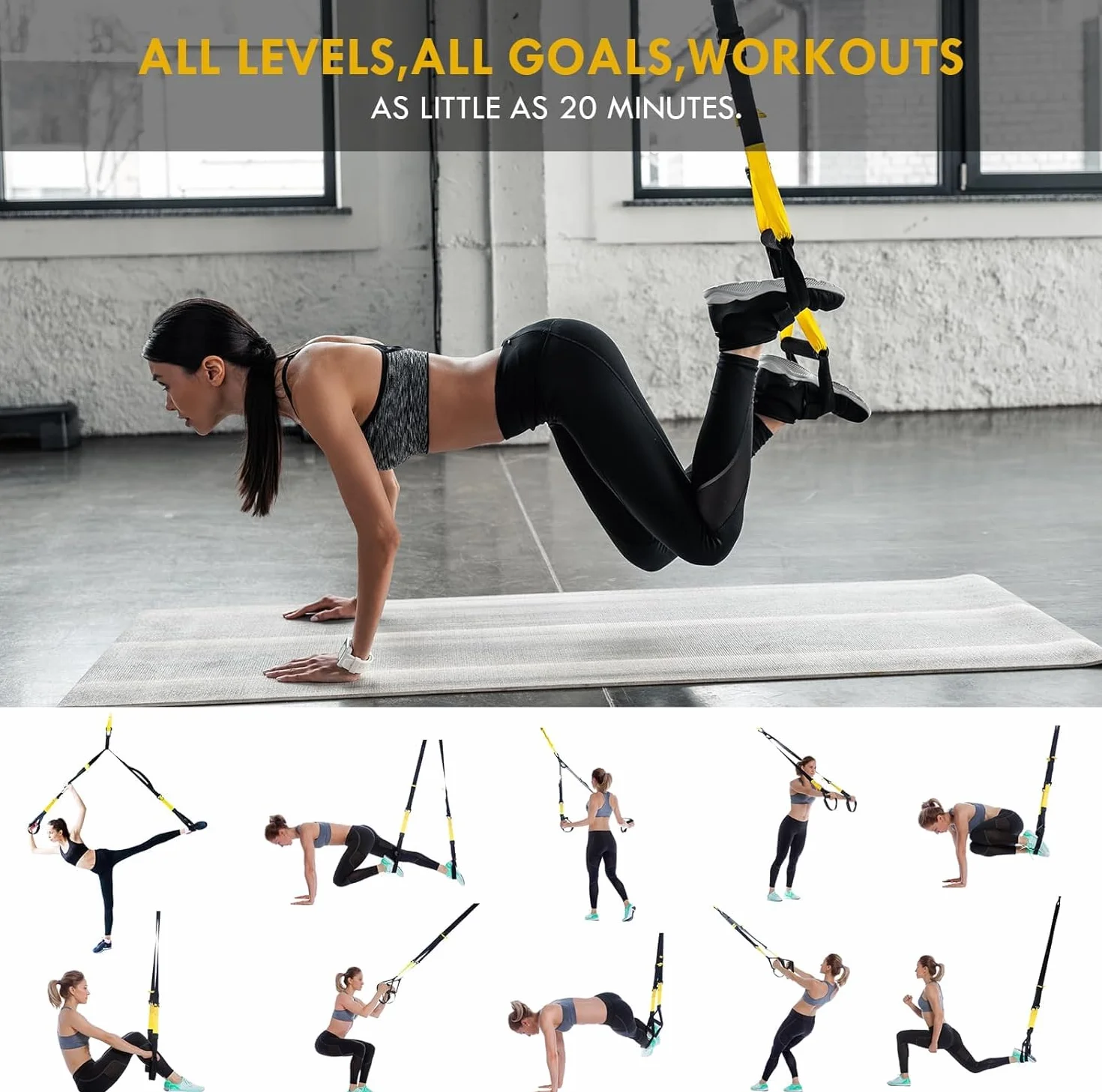 flintronic Zestaw Sling Trainer, System Suspension Trainer, Sprzęt do domowej siłowni Suspension Trainer z kotwicą do drzwi, Paski do ćwiczeń fitness na siłowni
