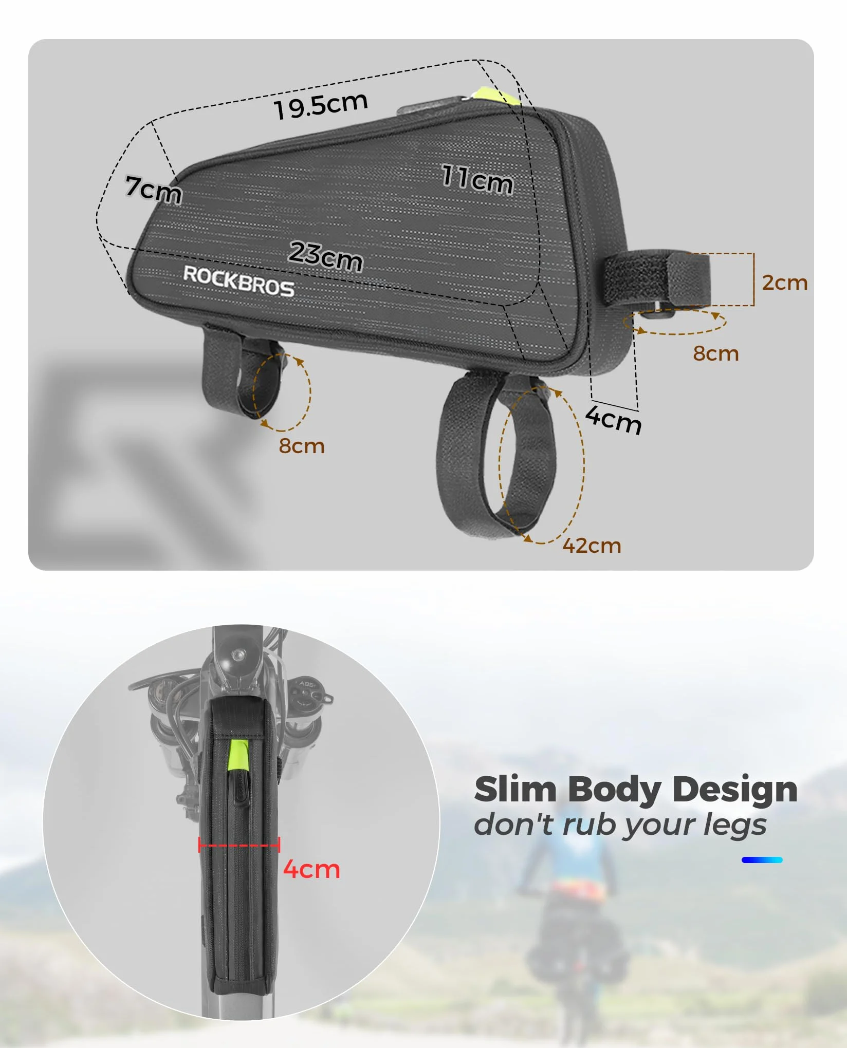 ROCKBROS Torba na Ramę Rowerowa na Górną Rurę Wąski Kształt MTB 1,1 L
