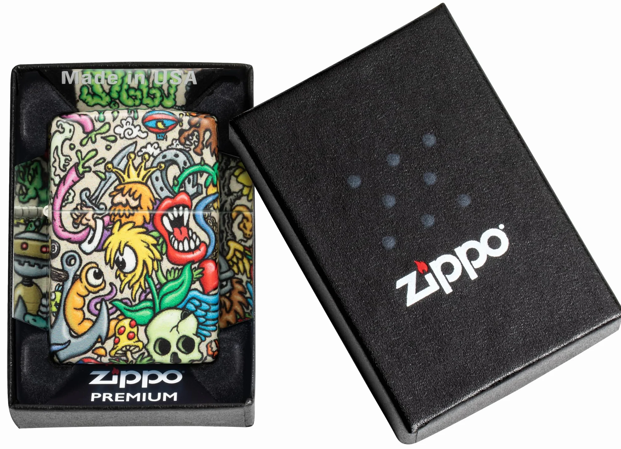 Zippo Tattoo Theme Zapalniczka Sztormowa, Kolorowy Nadruk, do Napełniania, Wielokrotnego Użytku, Wiatroodporna Konstrukcja, Pudełko na Prezent, Wykonano w USA, Kolor 540°