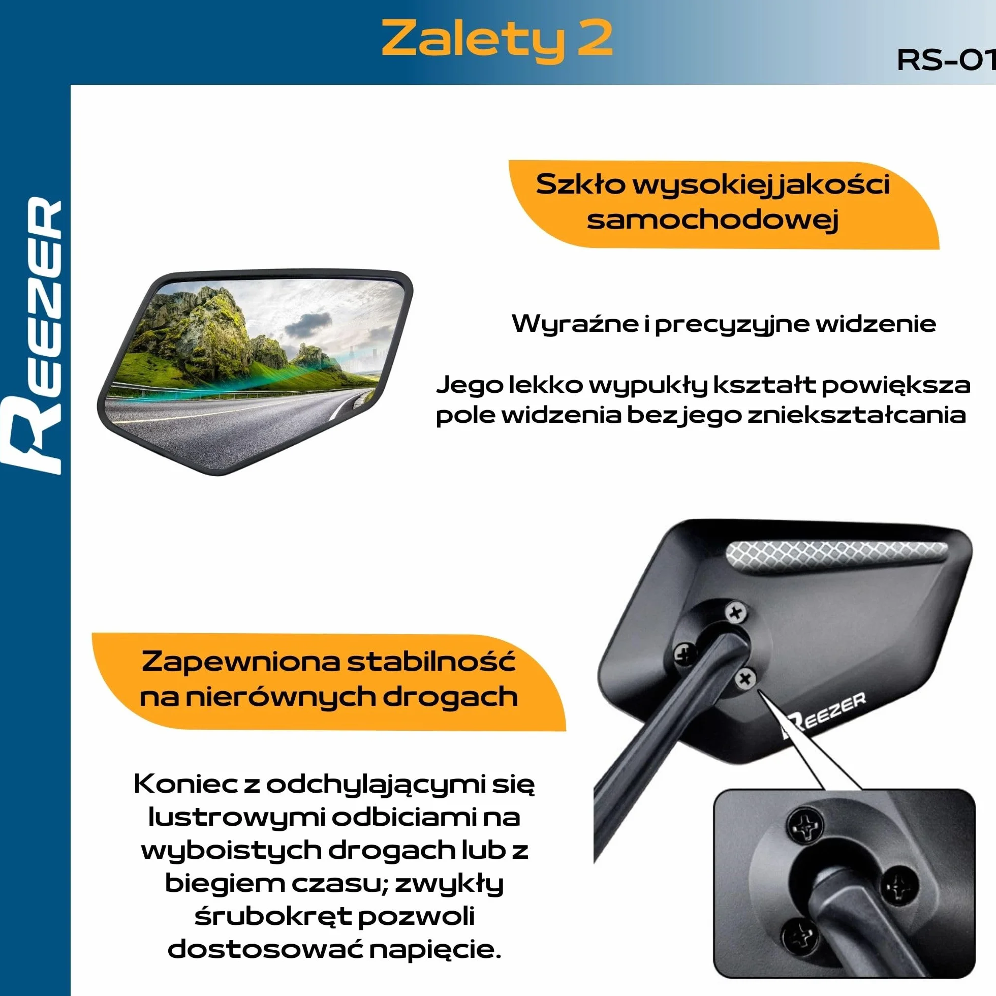 REEZER - Lusterko rowerowe - hulajnoga elektryczna - skuter - Wysokiej klasy i uniwersalny - kompatybilny ze wszystkimi modelami - Odblaskowe - Regulacja 360° PARA