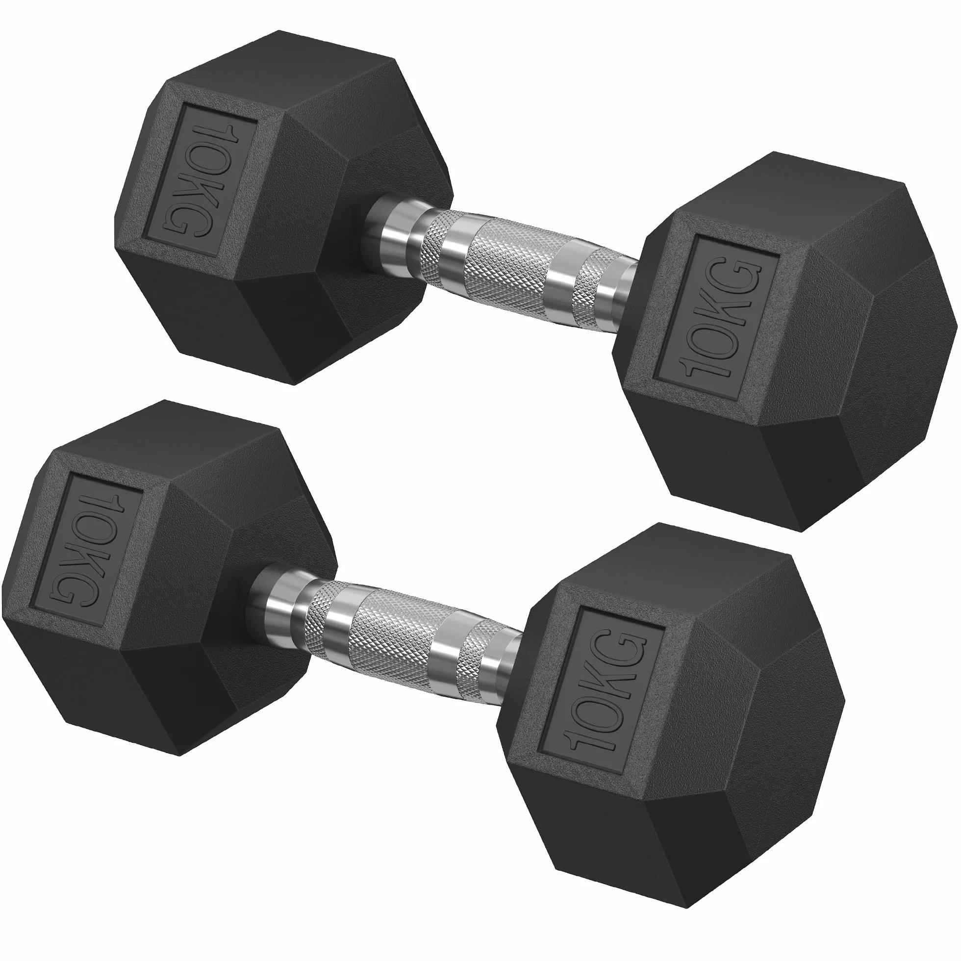 SONGMICS 2 x 5 kg 2 x 10 kg zestaw hantli sześciokątnych do treningu fitness, podnoszenia ciężarów w domu, na siłownię, czarny atrament