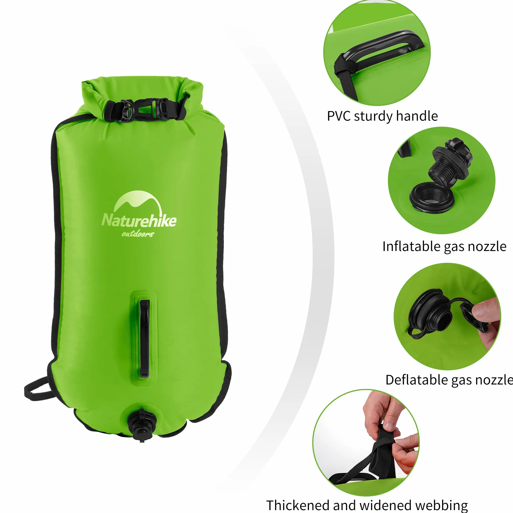Naturehike Nadmuchiwana boja do pływania, 18 l, wodoszczelny worek do pływania z dwiema poduszkami powietrznymi, nadaje się do otwartych zbiorników wodnych i triatlonu, wyporność 18 kg, zapewnia