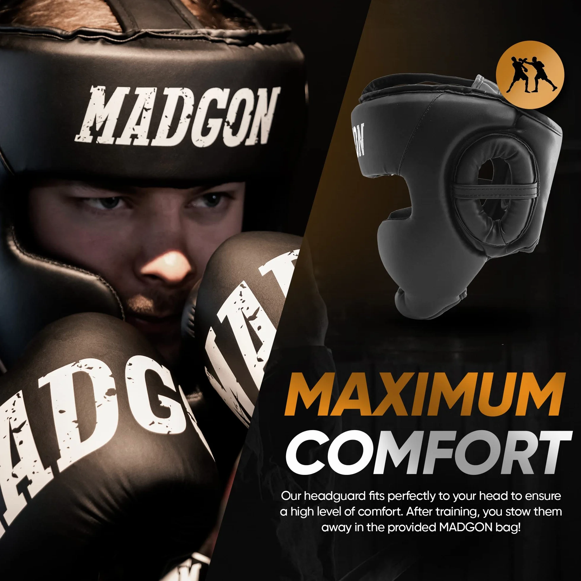 MADGON Kask Bokserski z Absorbcją Uderzeń! Pełna Ochrona Głowy – Idealna Widoczność i Minimalne Pocenie – Kask Ochronny dla Sztuk Walki, Boksu, Kick Boxingu, Sparringu – Kask MMA z Torbą w Zestawie!