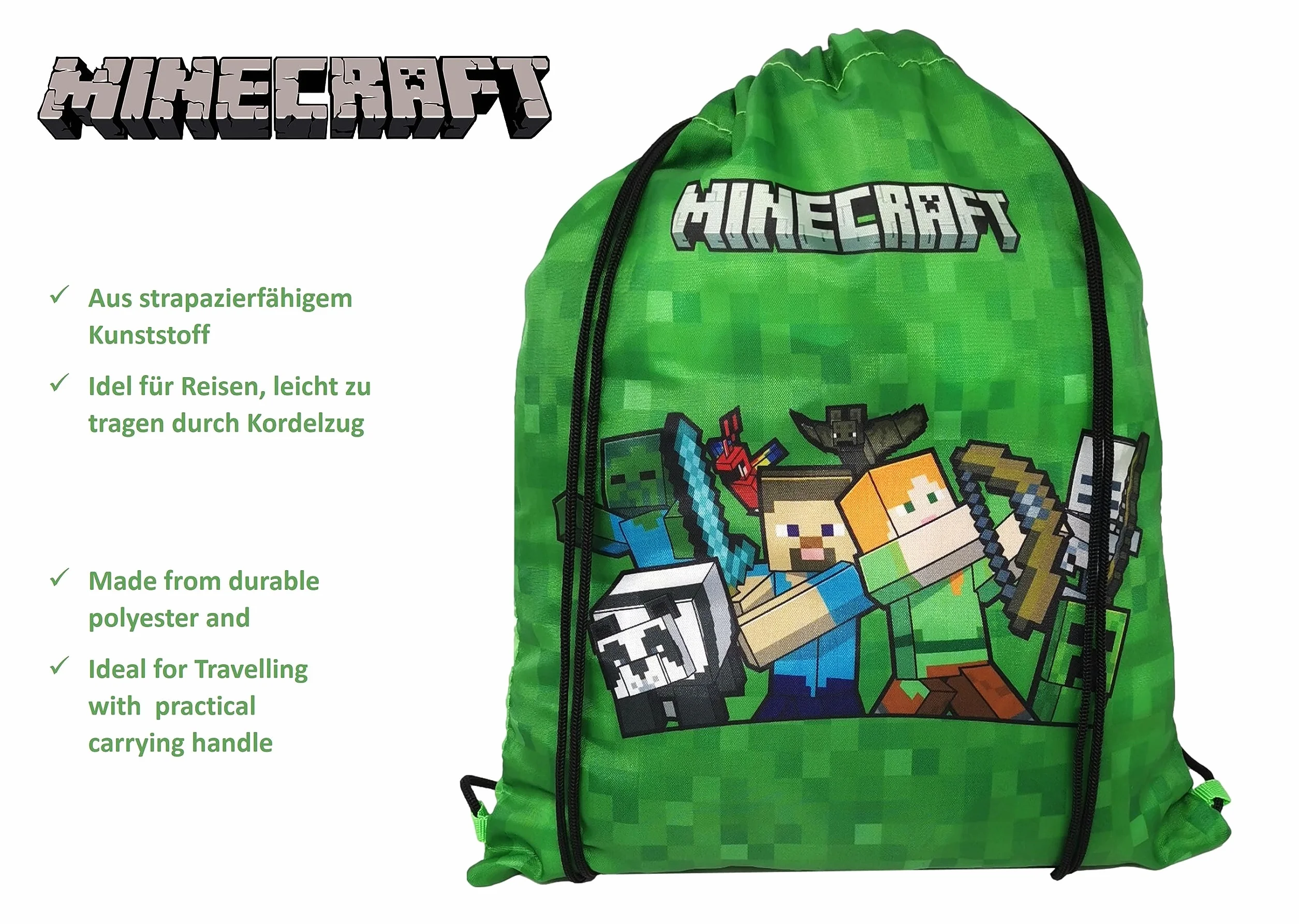 Theonoi Minecraft mały worek na siłownię, worek do pływania, torba sportowa, worek na buty, plecak sportowy