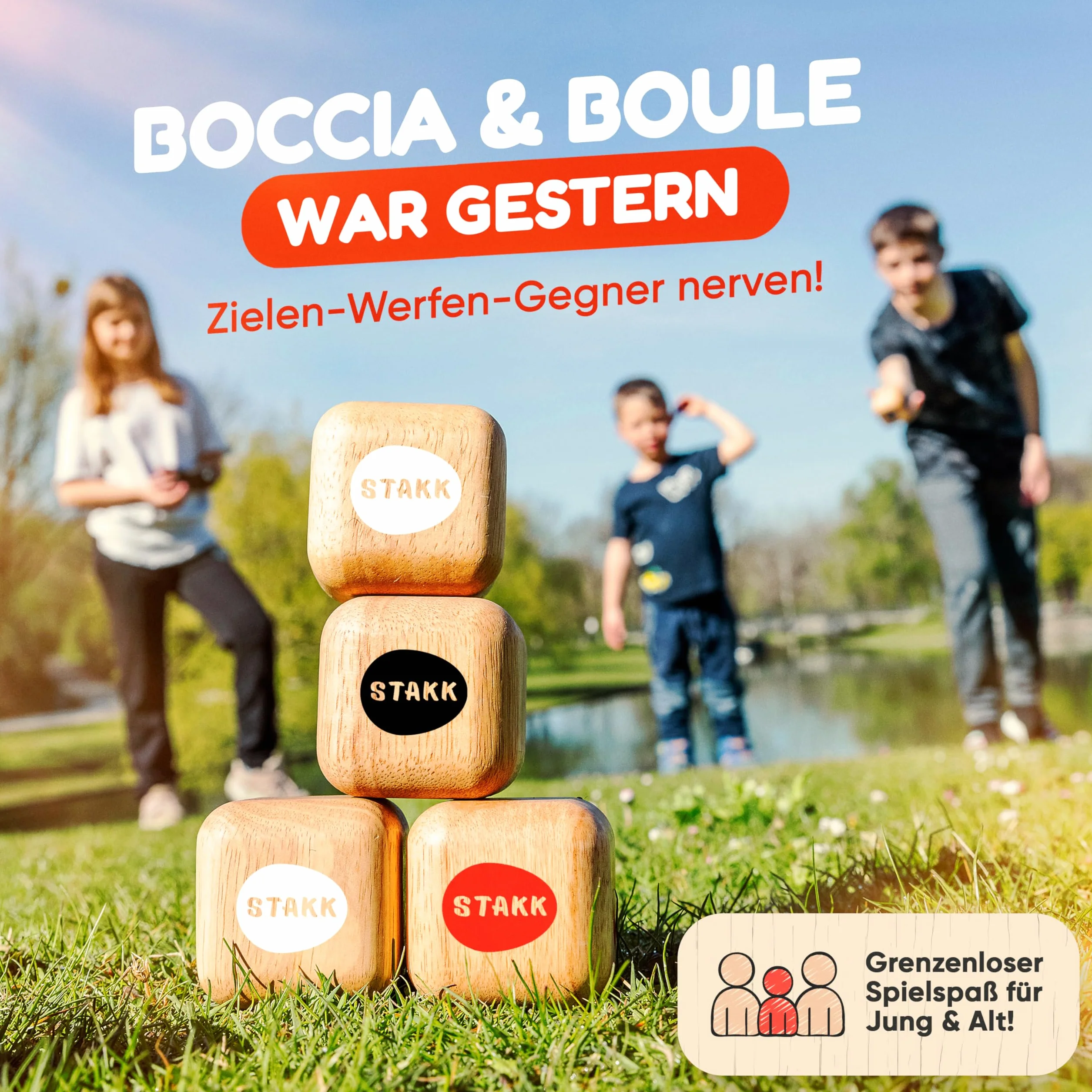 Nowa gra do rzucania na świeżym powietrzu dla dzieci i dorosłych | Boccia Boule z nowoczesnym twitem | ekscytująca gra ogrodowa i plażowa dla młodych i starszych | wynaleziona w Niemczech