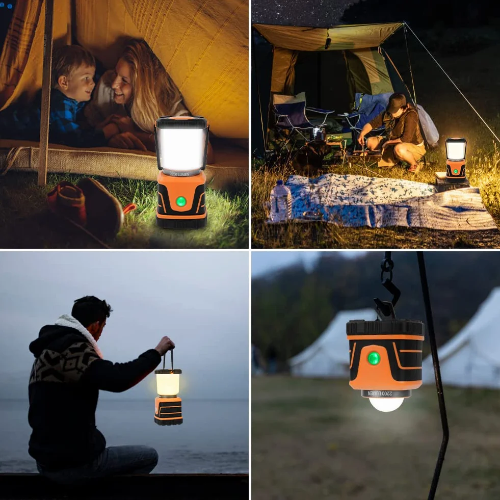 Flintronic Lampa kempingowa LED, 2200 lumenów, akumulator 6000 mAh, 4 tryby świecenia, możliwość ściemniania, lampa kempingowa IP54, zasilana bateriami, na kemping, w sytuacjach awaryjnych, w