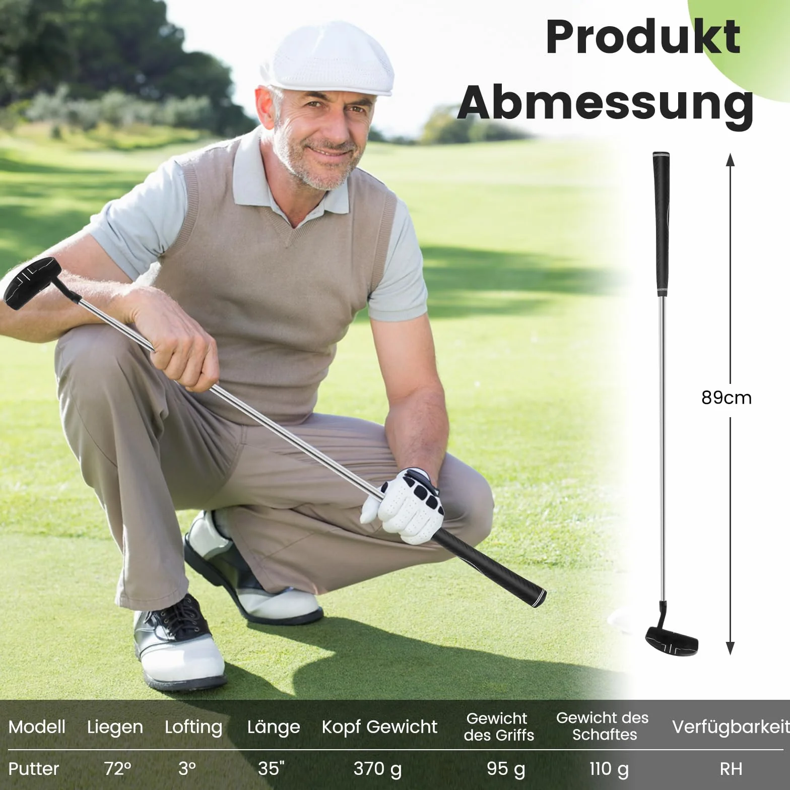 COSTWAY Putter Golf Putter, 89 cm Mallet Putter ze stali nierdzewnej z głowicą ze stali nierdzewnej i antypoślizgowym uchwytem, kij golfowy dla praworęcznych kobiet i mężczyzn