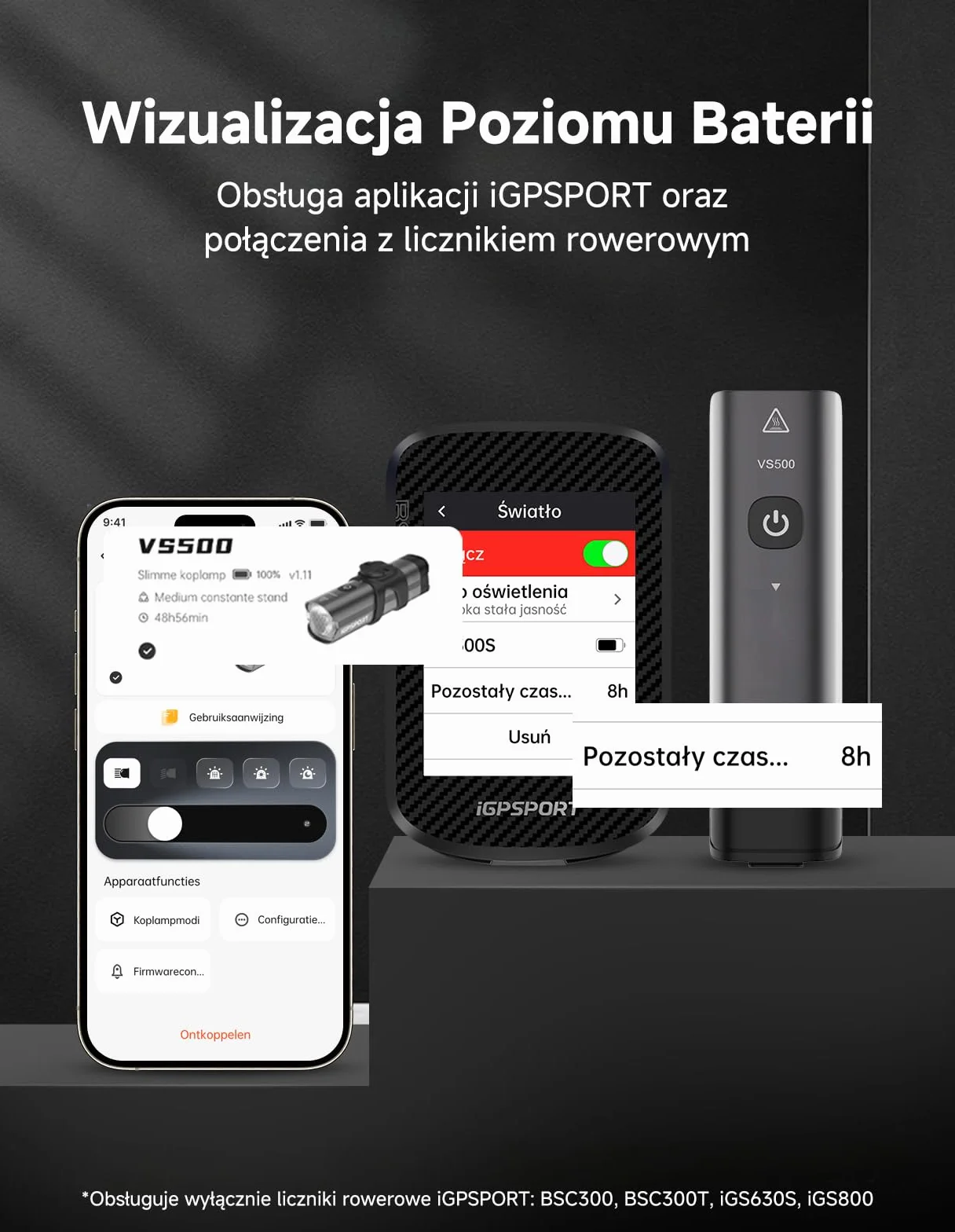 iGPSPORT VS500 Przednie Światła Rowerowe 500 Lumenów, Bateria 3000 mAh, USB-C