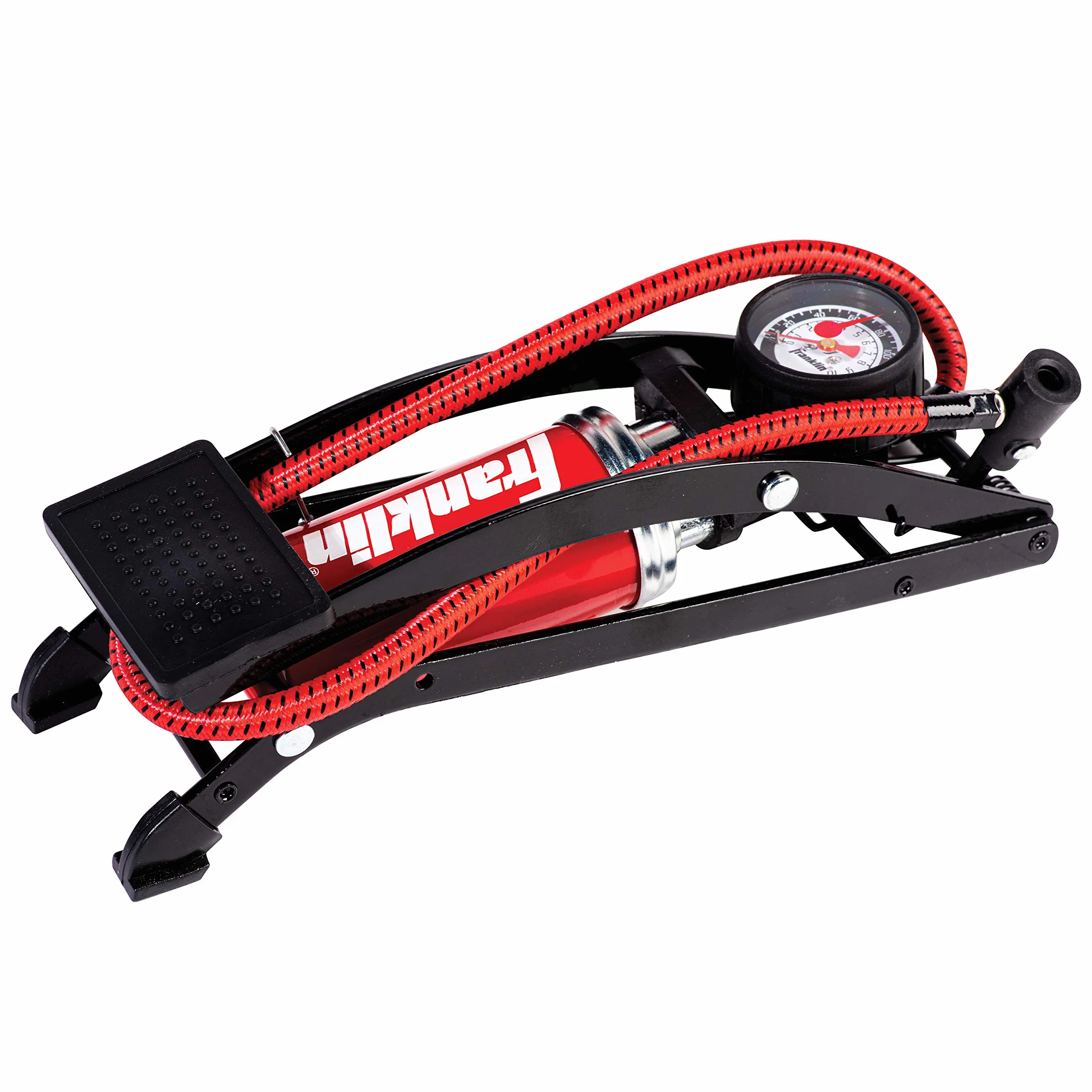 Franklin Sports Pompka powietrza do piłek sportowych, rowerów, nadmuchiwanych przedmiotów i wielu innych – wysokociśnieniowa pompa powietrza z pedałem nożnym, kompaktowa, wytrzymała pompa