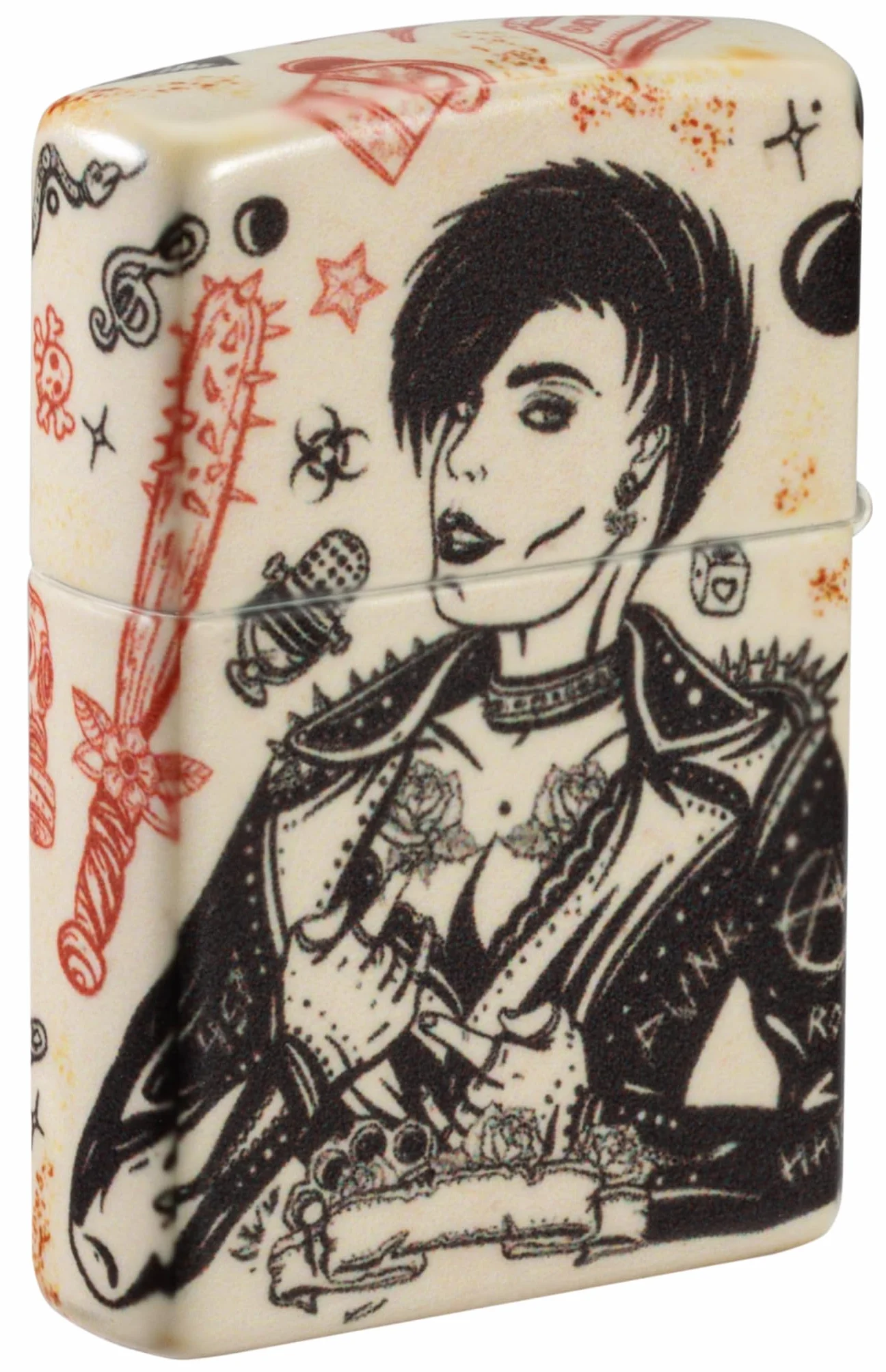Zippo Punk Rock, Zapalniczka Sztormowa, Kolorowy Nadruk, do Napełniania, Wielokrotnego Użytku, Wiatroodporna Konstrukcja, Pudełko na Prezent, Wykonano w USA, Kolor 540°