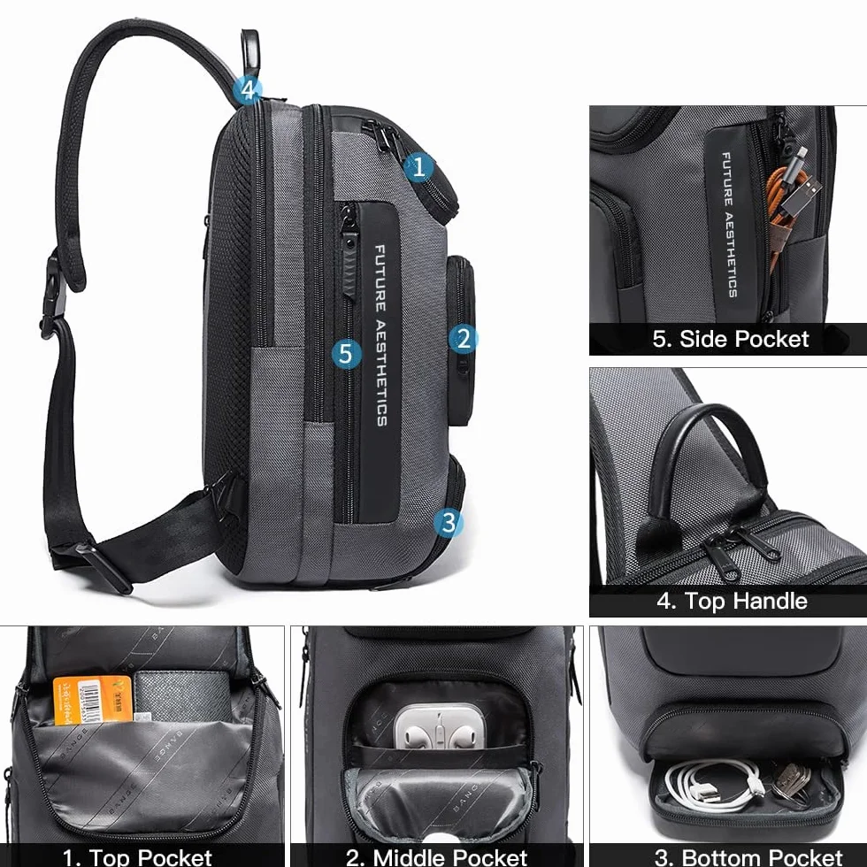 BANGE Torba na ramię, wodoodporna męska torba na klatkę piersiową, torby na ramię, plecak crossbody dla mężczyzn..