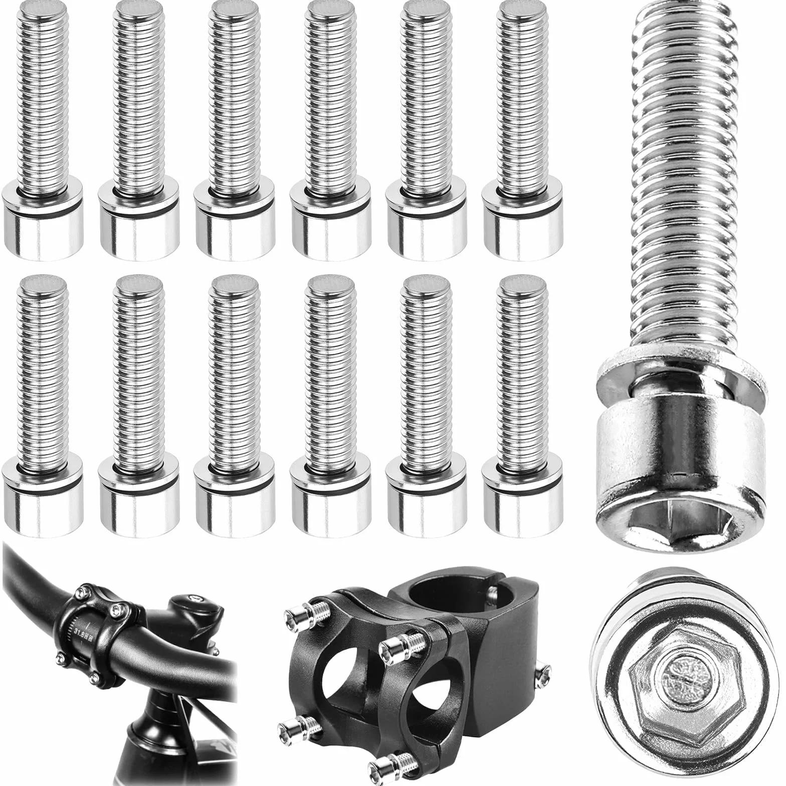 Zestaw 12 śrub M5x20mm ze stali nierdzewnej 304 klucz imbusowy 4 mm, rower szosowy, motocykl (srebrny)