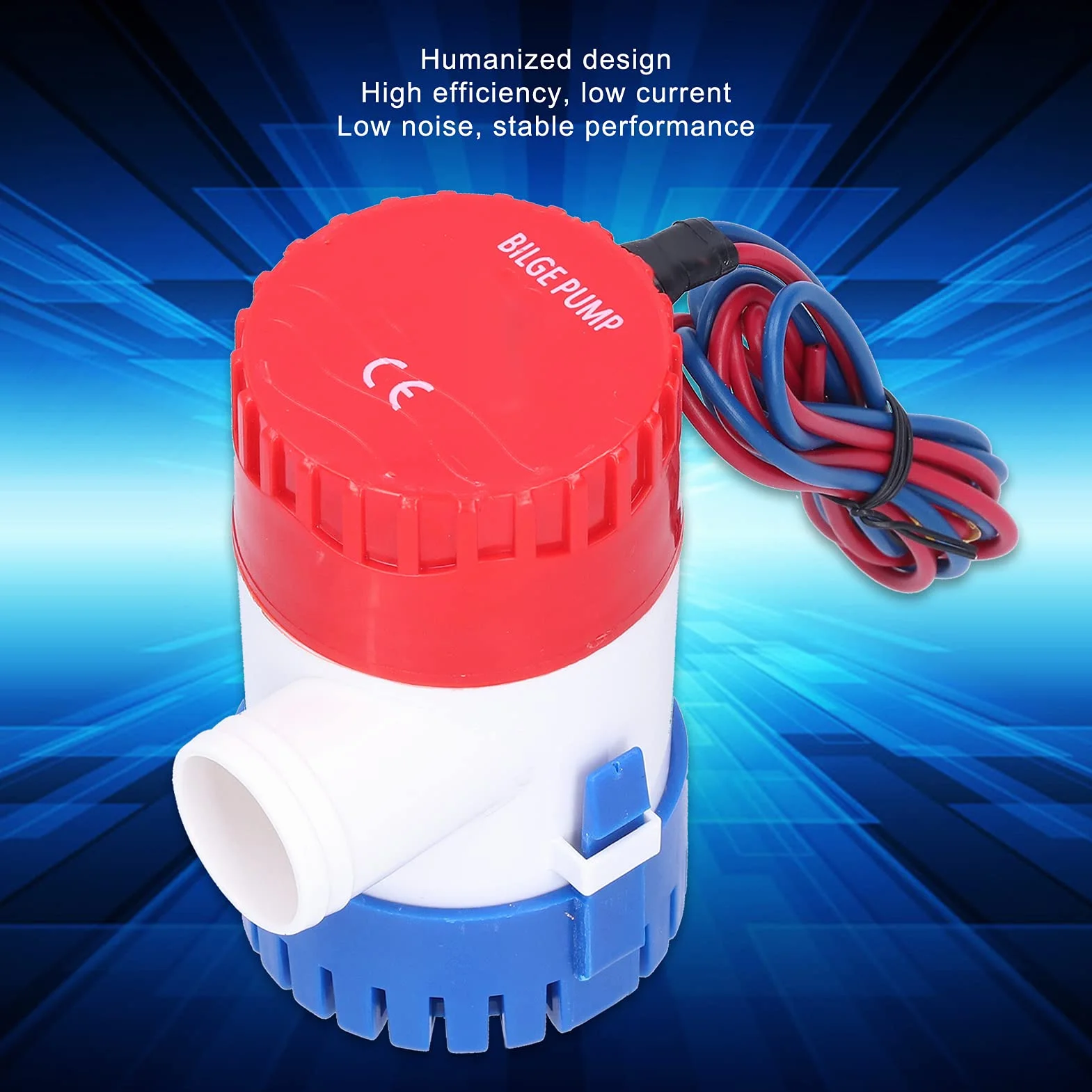 Pompa Zęzowa 12V/24V 350/500/750/1100GPH, Pompa Zęzowa o Niskim Poziomie Hałasu, Przełącznik Półautomatyczny Elektryczna Mała Pompa Zanurzeniowa do Drenażu Zapewnia Moc(24V-500GPH)