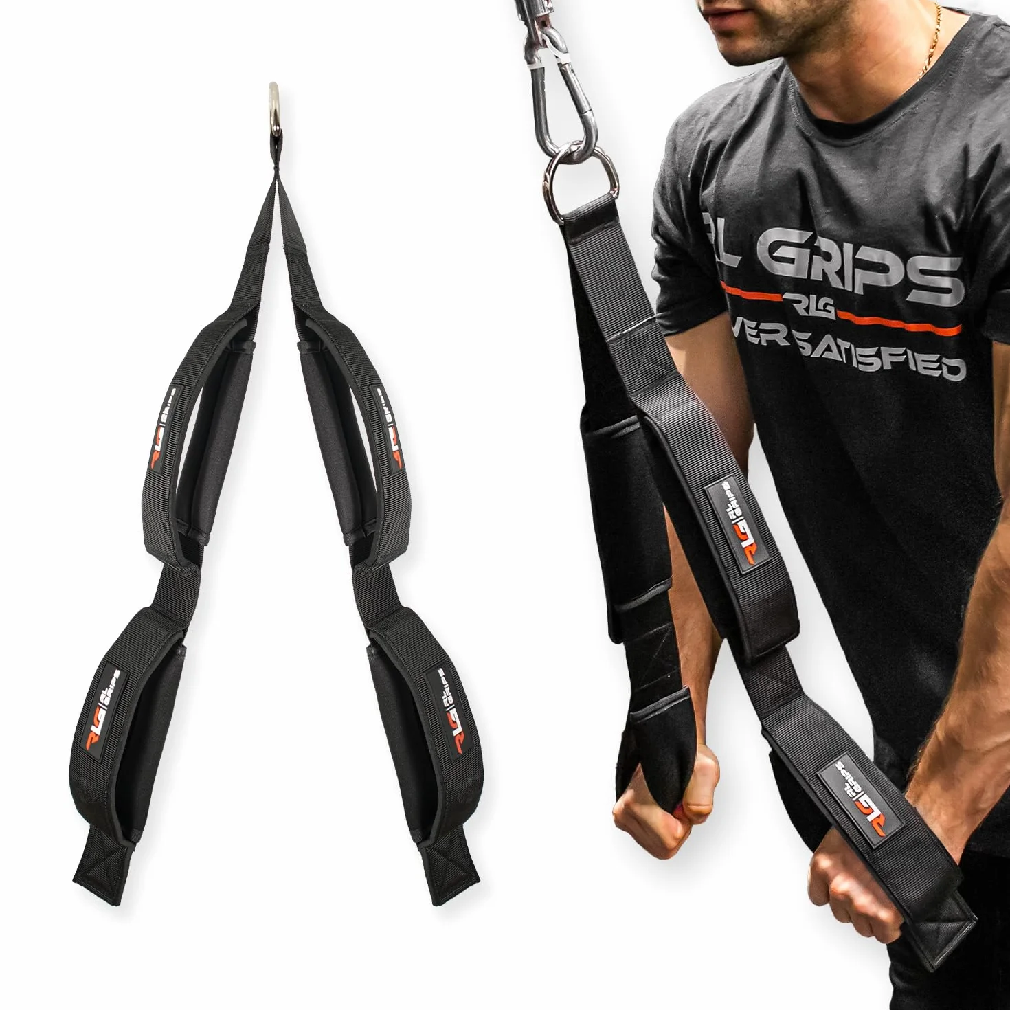 RL Grips Długi Uchwyt Linowy na Triceps do Treningu na Wyciągu z Regulowanym Mocowaniem Nylonowym