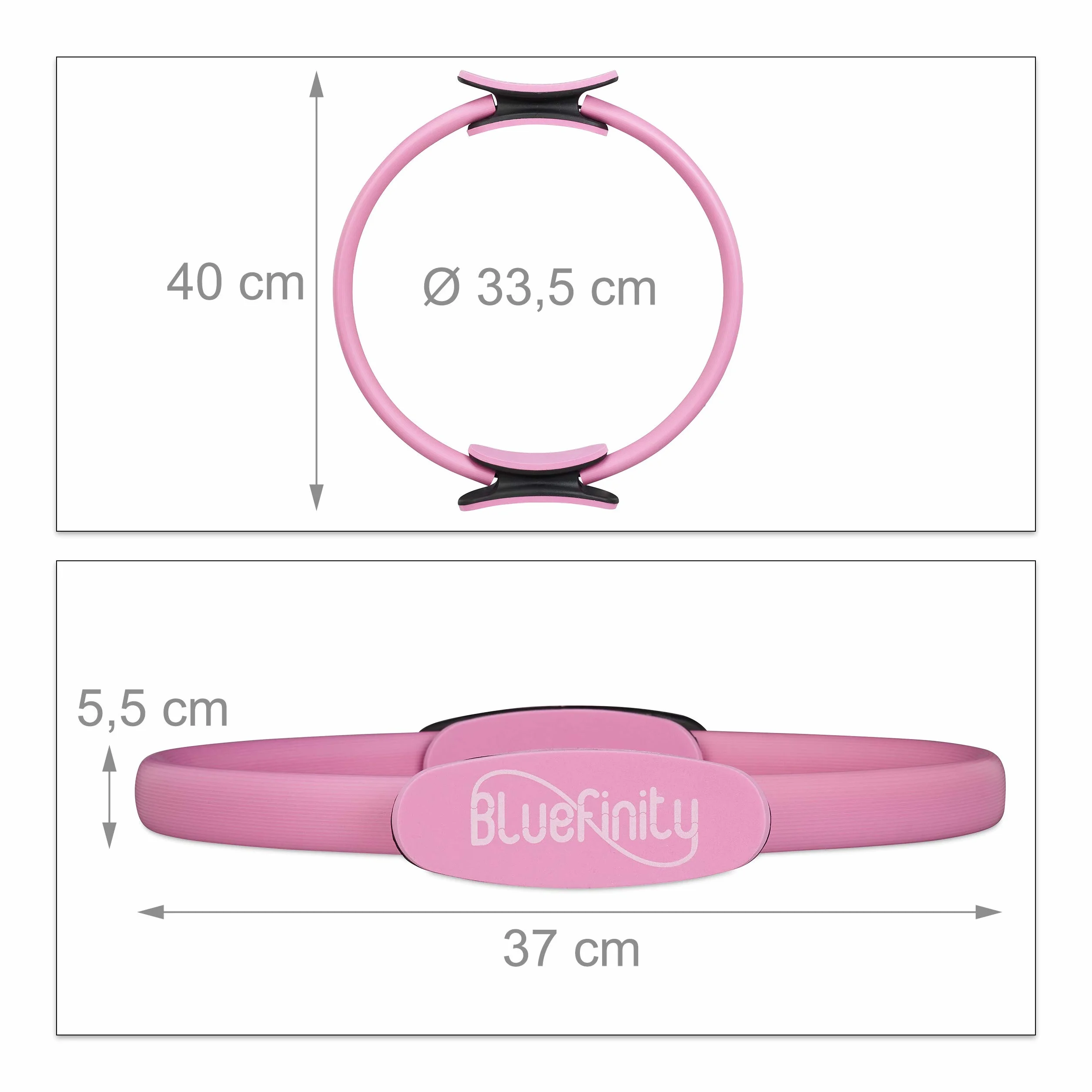 Pierścień oporowy do jogi fitness Ø 37 cm, podwójny uchwyt, wyściełany, różowy